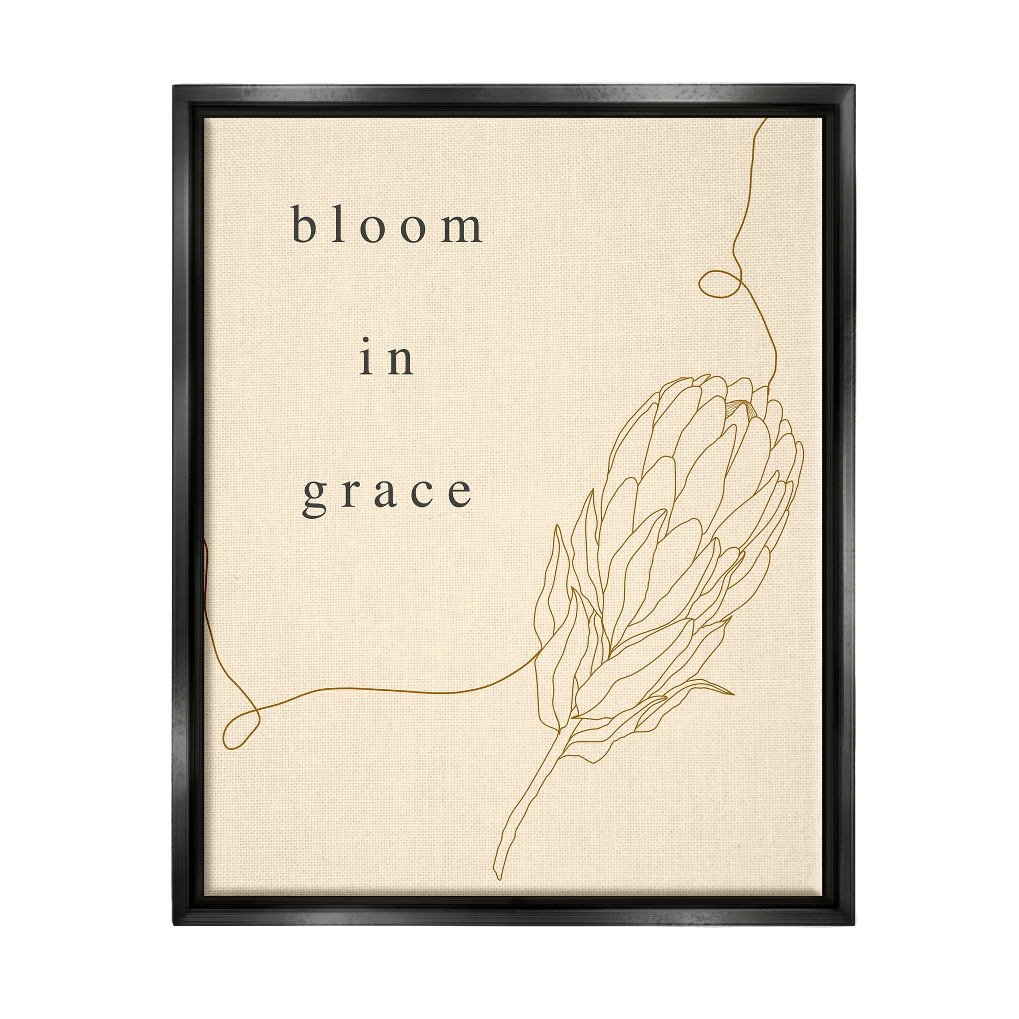 Stupell Industries Bloom In Grace Minimalistic Plant Blossom Line Drawing Jet Black Framed Floating Canvas Wall Art, 16x20, by Lil' Rue