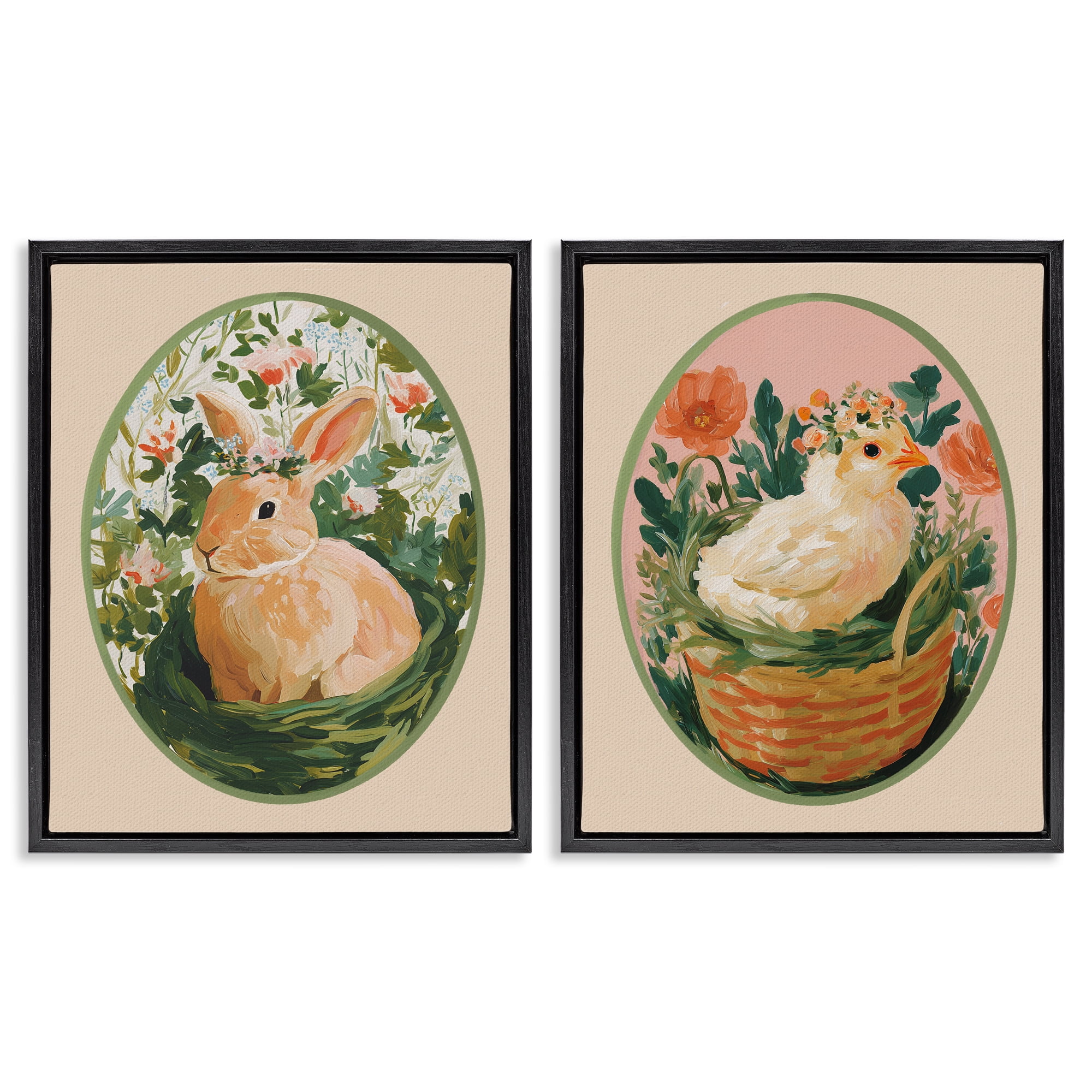 Stupell Industries Bloom Nest Animals 2 Piece Black Framed Floater Canvas Set, design by Yen