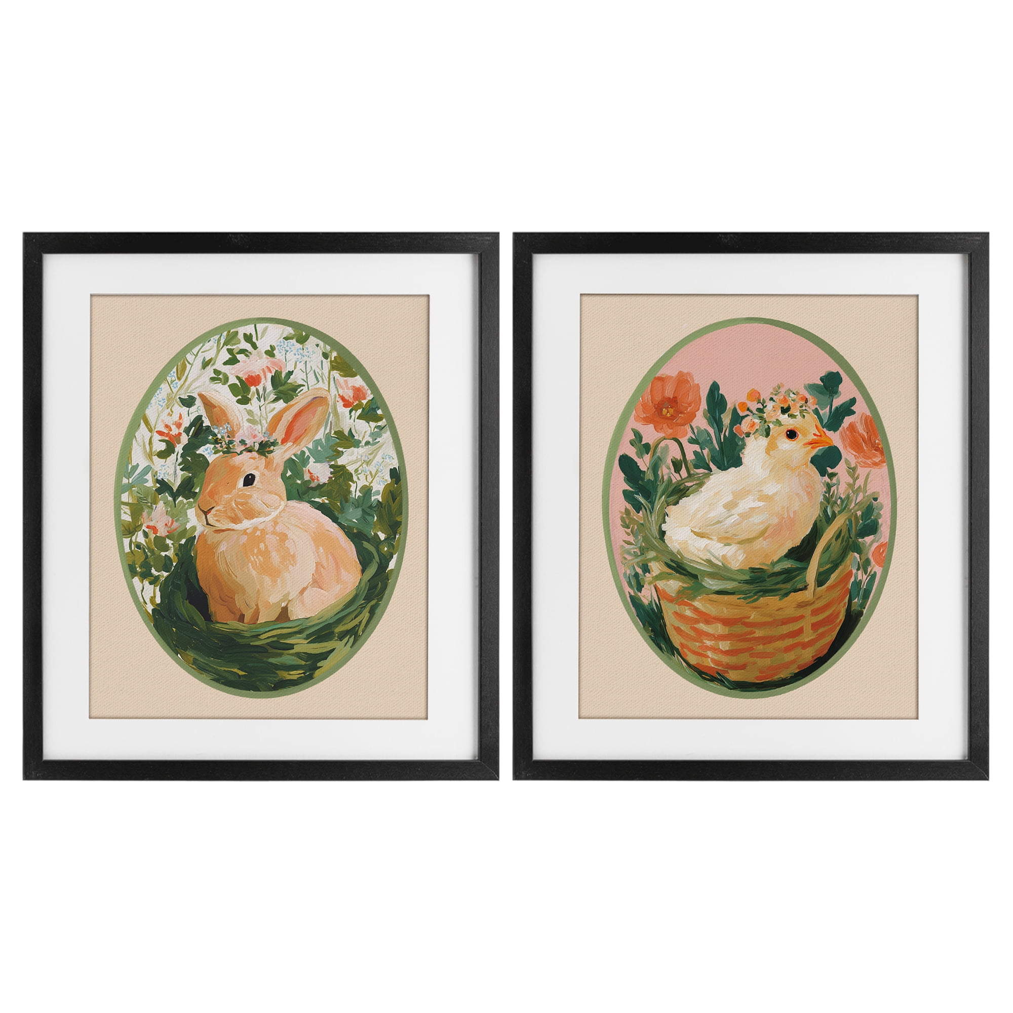 Stupell Industries Bloom Nest Animals 2 Piece Black Framed Print Under Glass Set, design by Yen