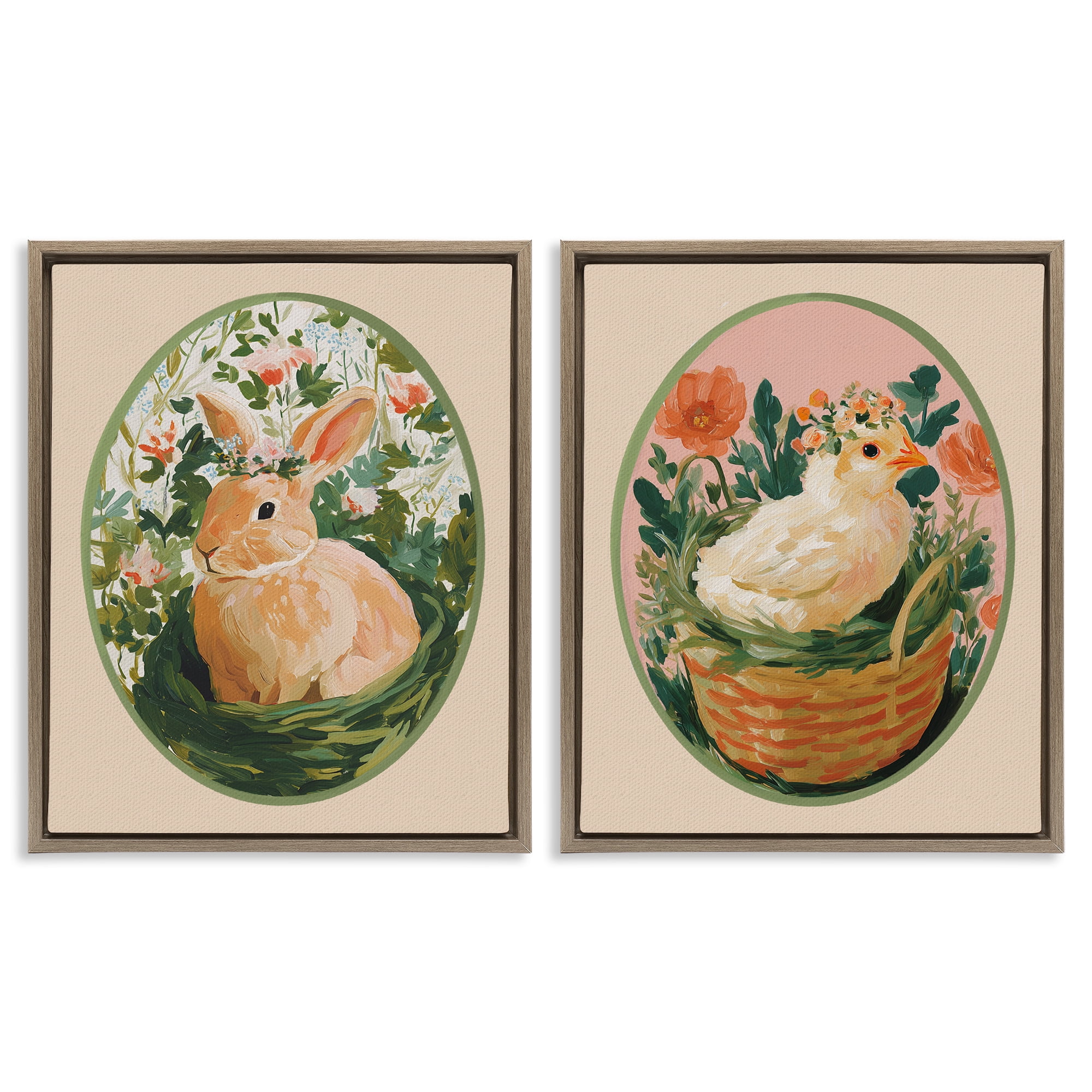 Stupell Industries Bloom Nest Animals 2 Piece Brown Framed Floater Canvas Set, design by Yen