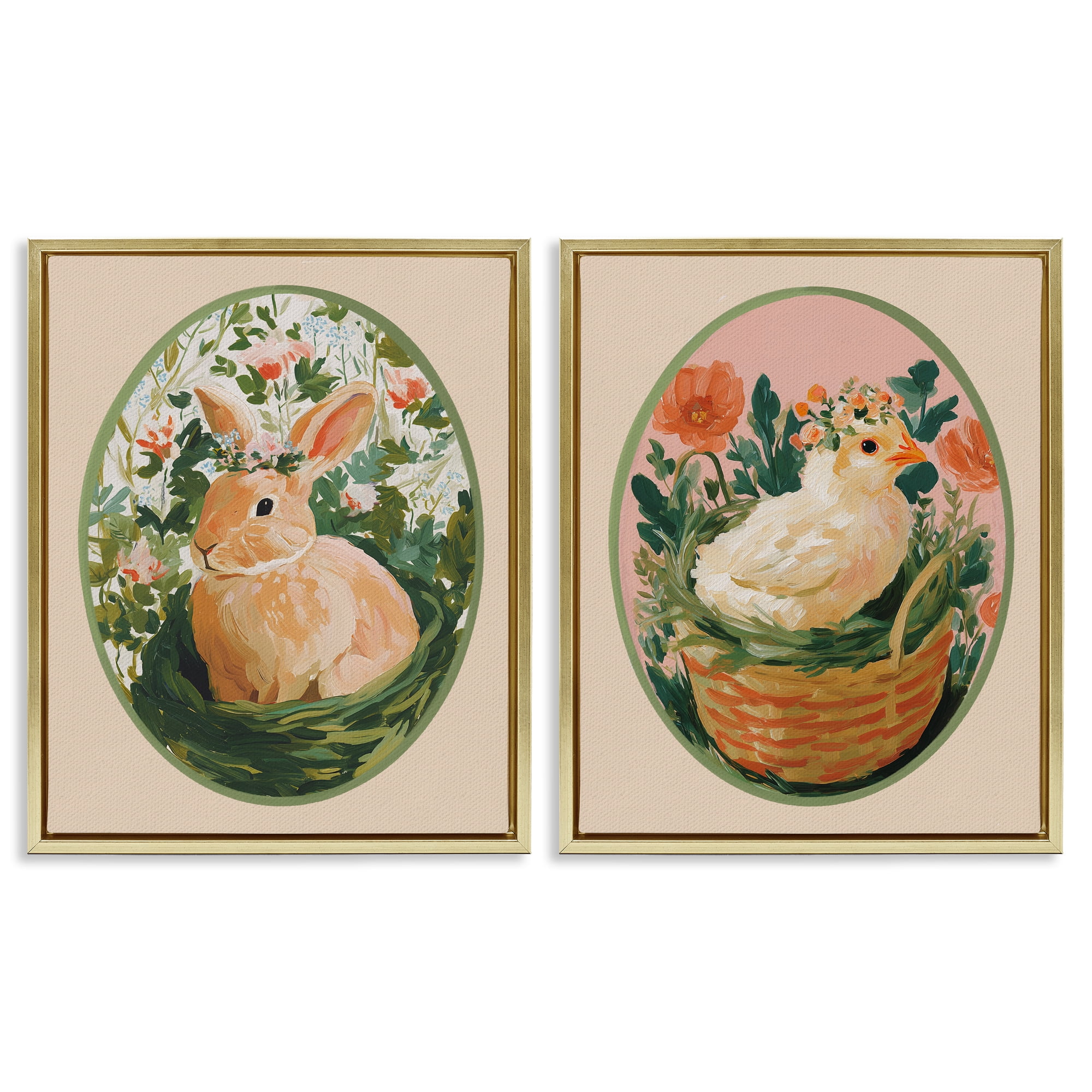 Stupell Industries Bloom Nest Animals 2 Piece Gold Framed Floater Canvas Set, design by Yen