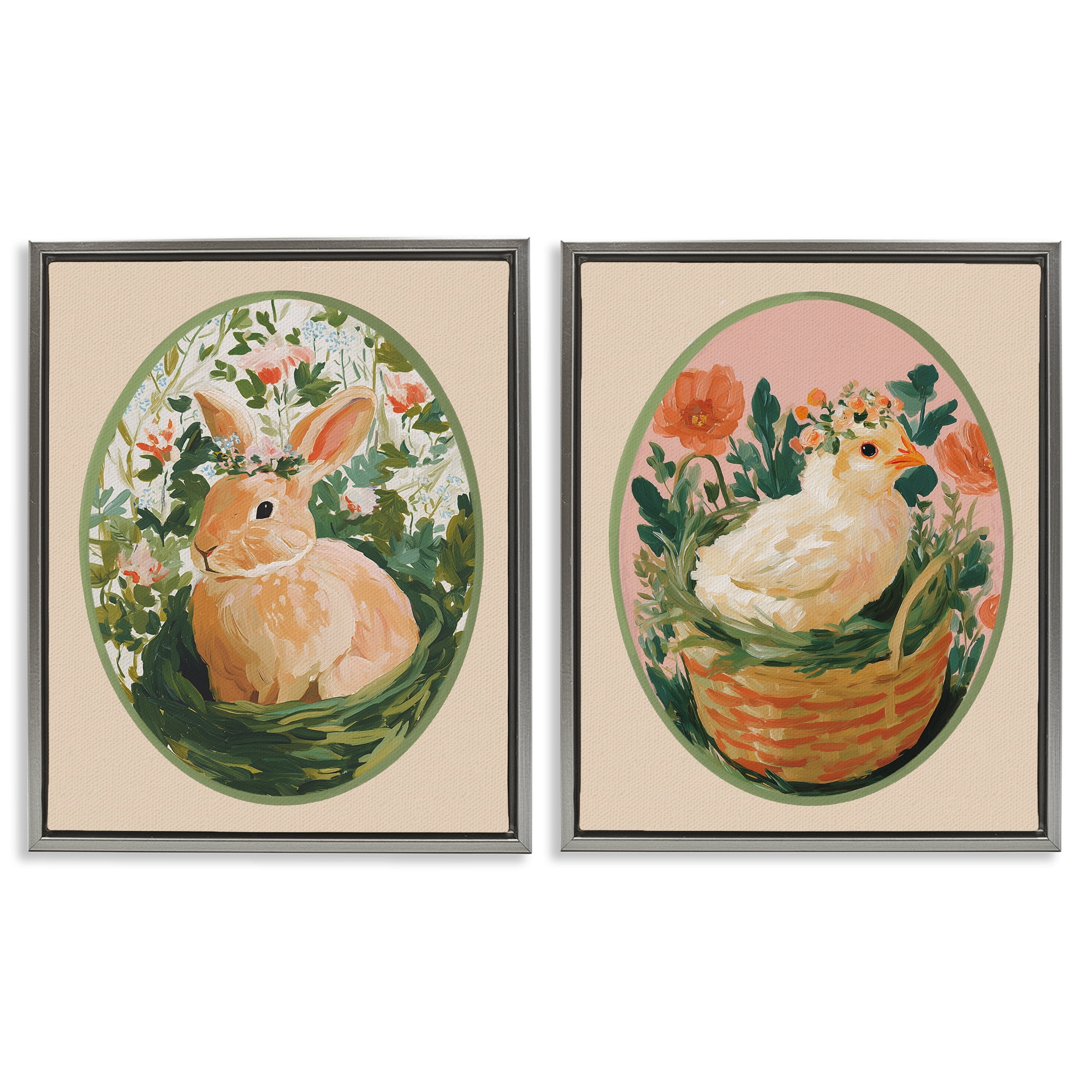 Stupell Industries Bloom Nest Animals 2 Piece Gray Framed Floater Canvas Set, design by Yen