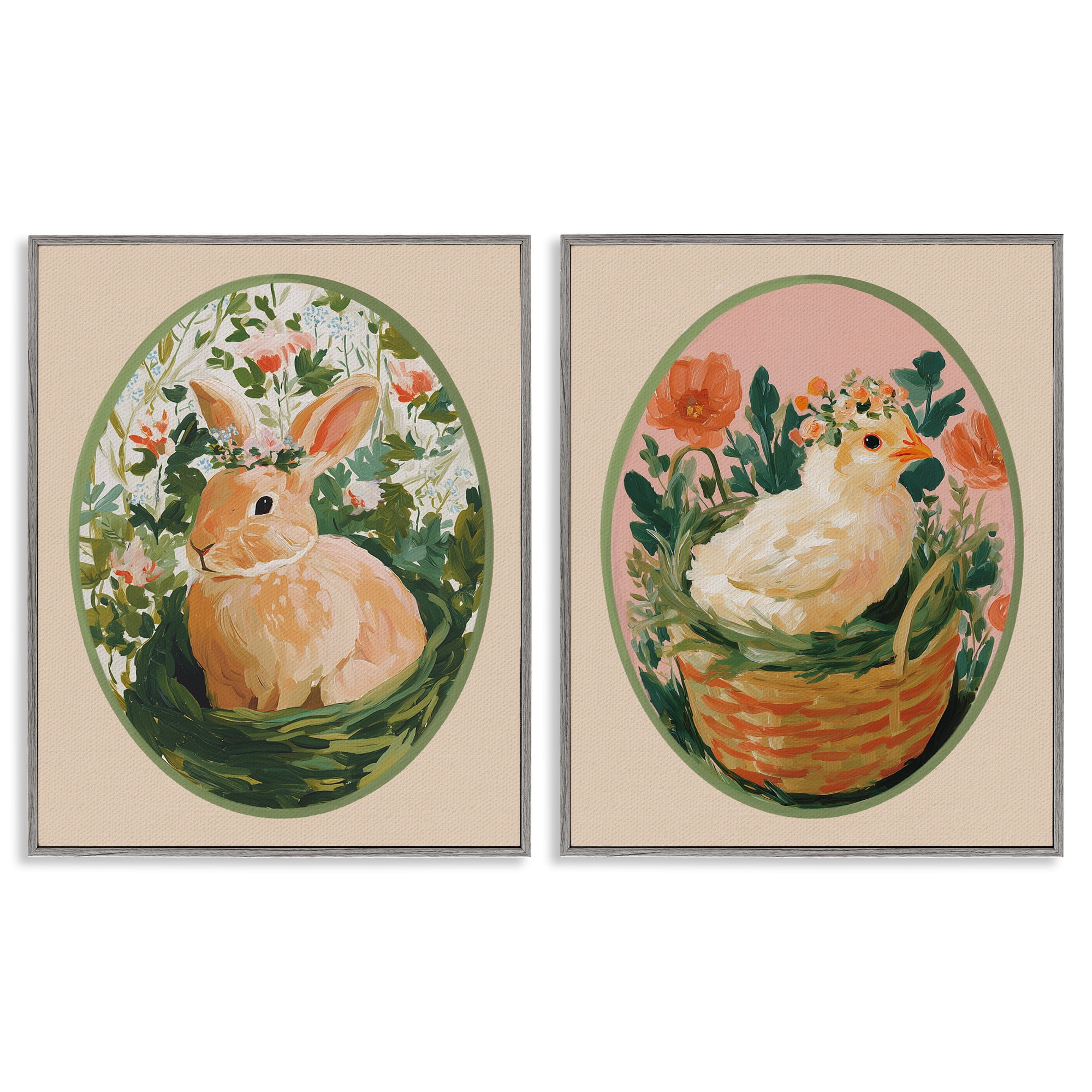 Stupell Industries Bloom Nest Animals 2 Piece Gray Framed Giclee Art Set, design by Yen