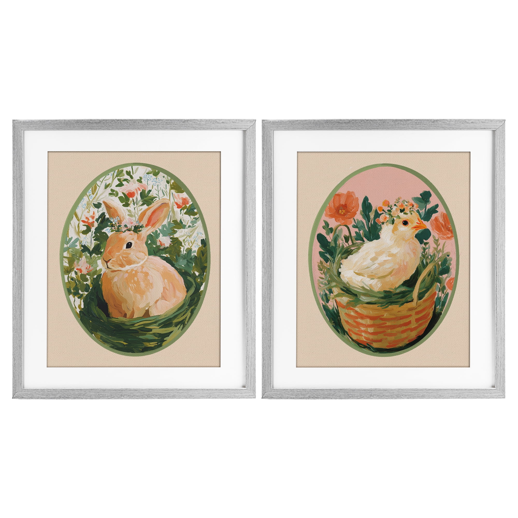 Stupell Industries Bloom Nest Animals 2 Piece Gray Framed Print Under Glass Set, design by Yen
