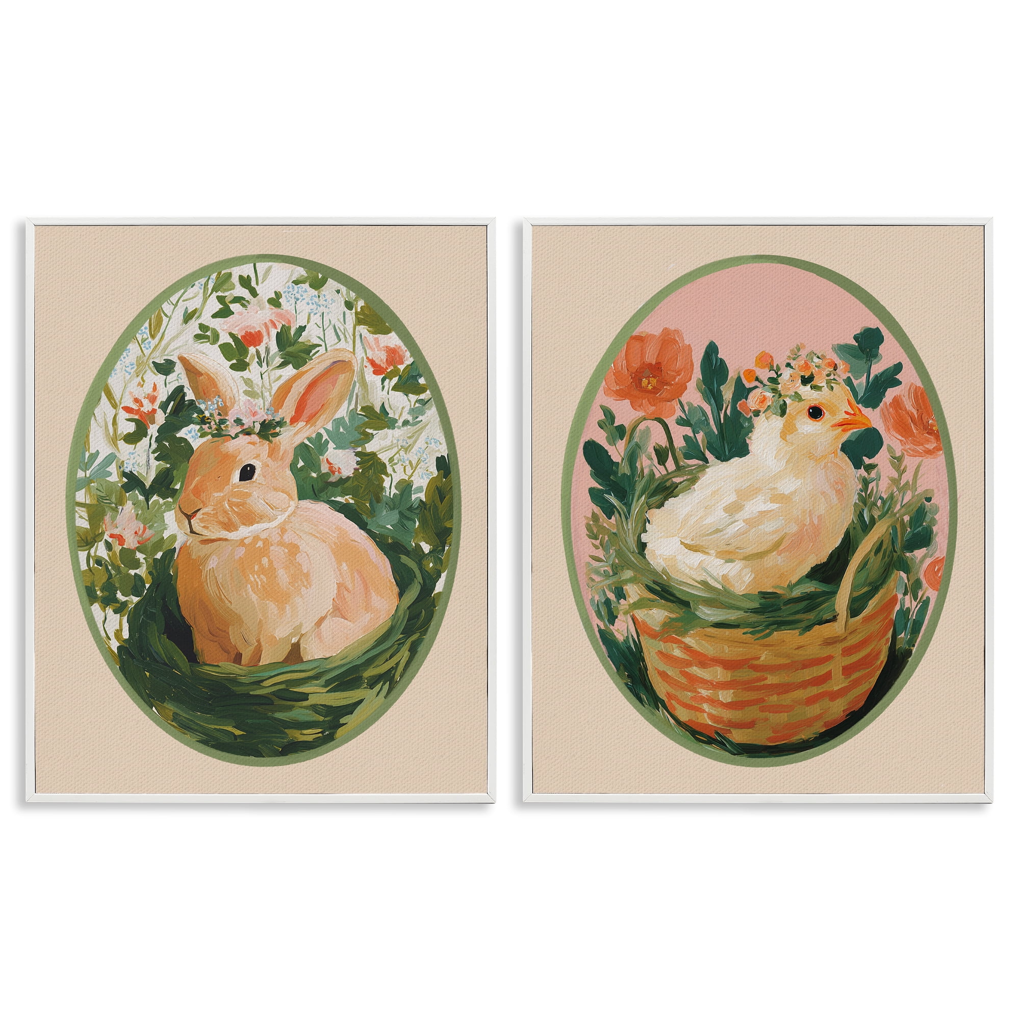 Stupell Industries Bloom Nest Animals 2 Piece White Framed Giclee Art Set, design by Yen