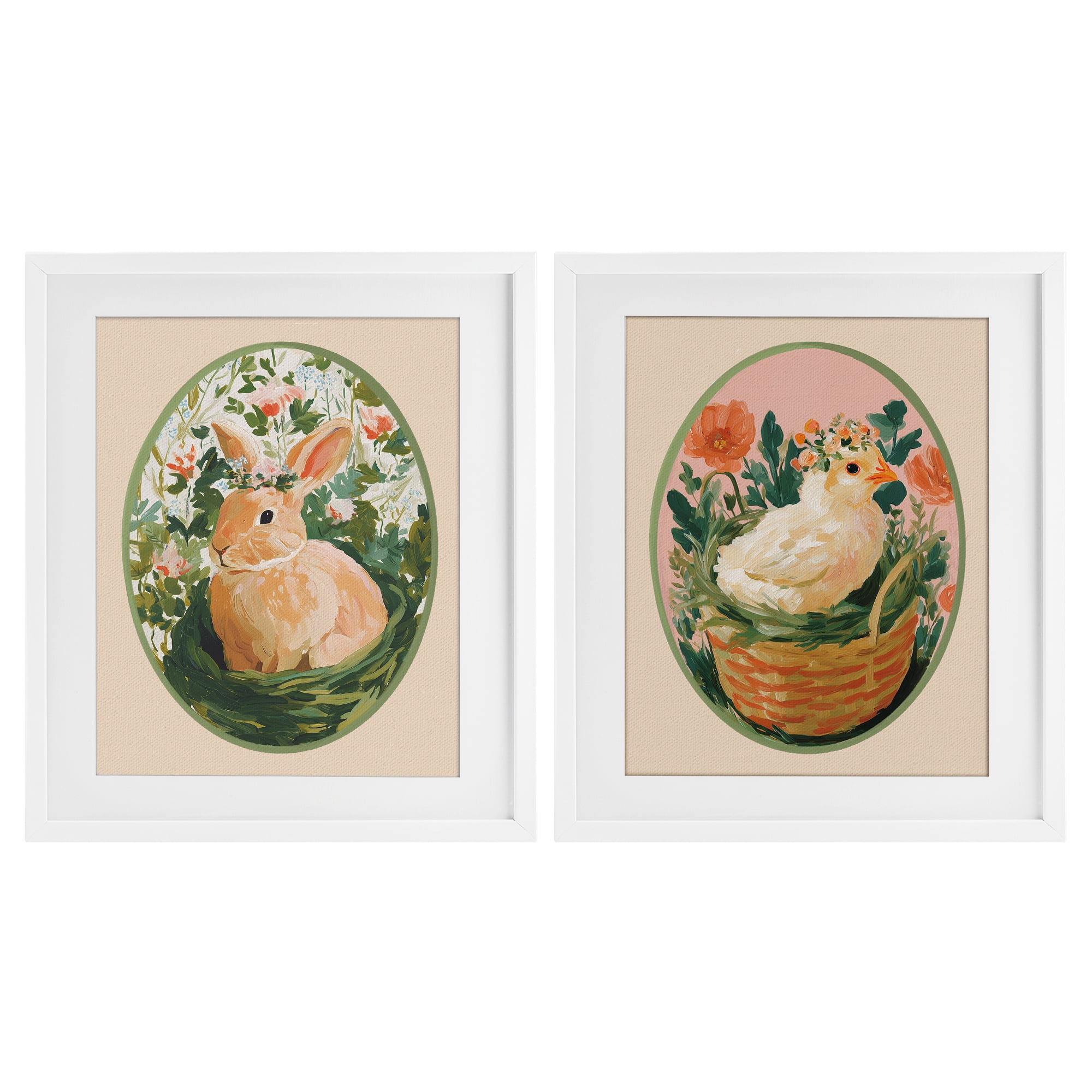 Stupell Industries Bloom Nest Animals 2 Piece White Framed Print Under Glass Set, design by Yen
