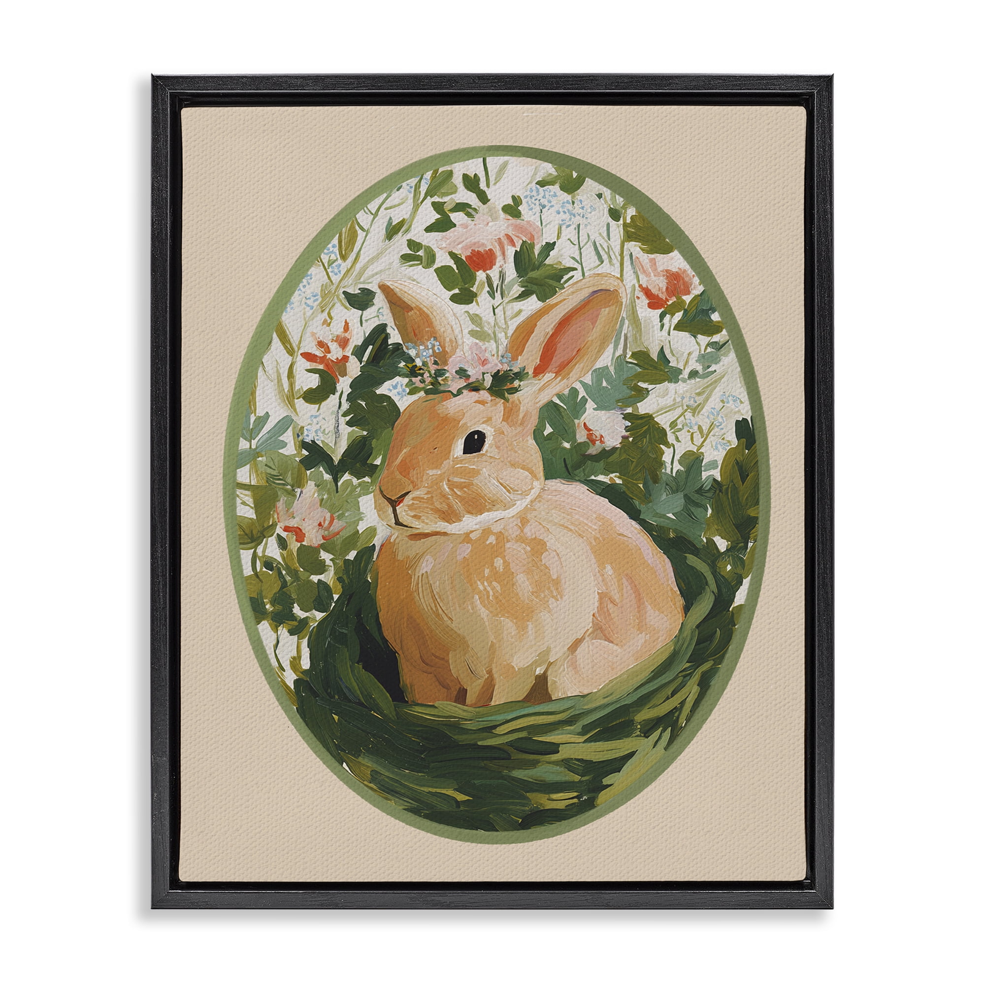 Stupell Industries Bloom Nest Bunny Black Framed Floater Canvas Wall Art, design by Yen