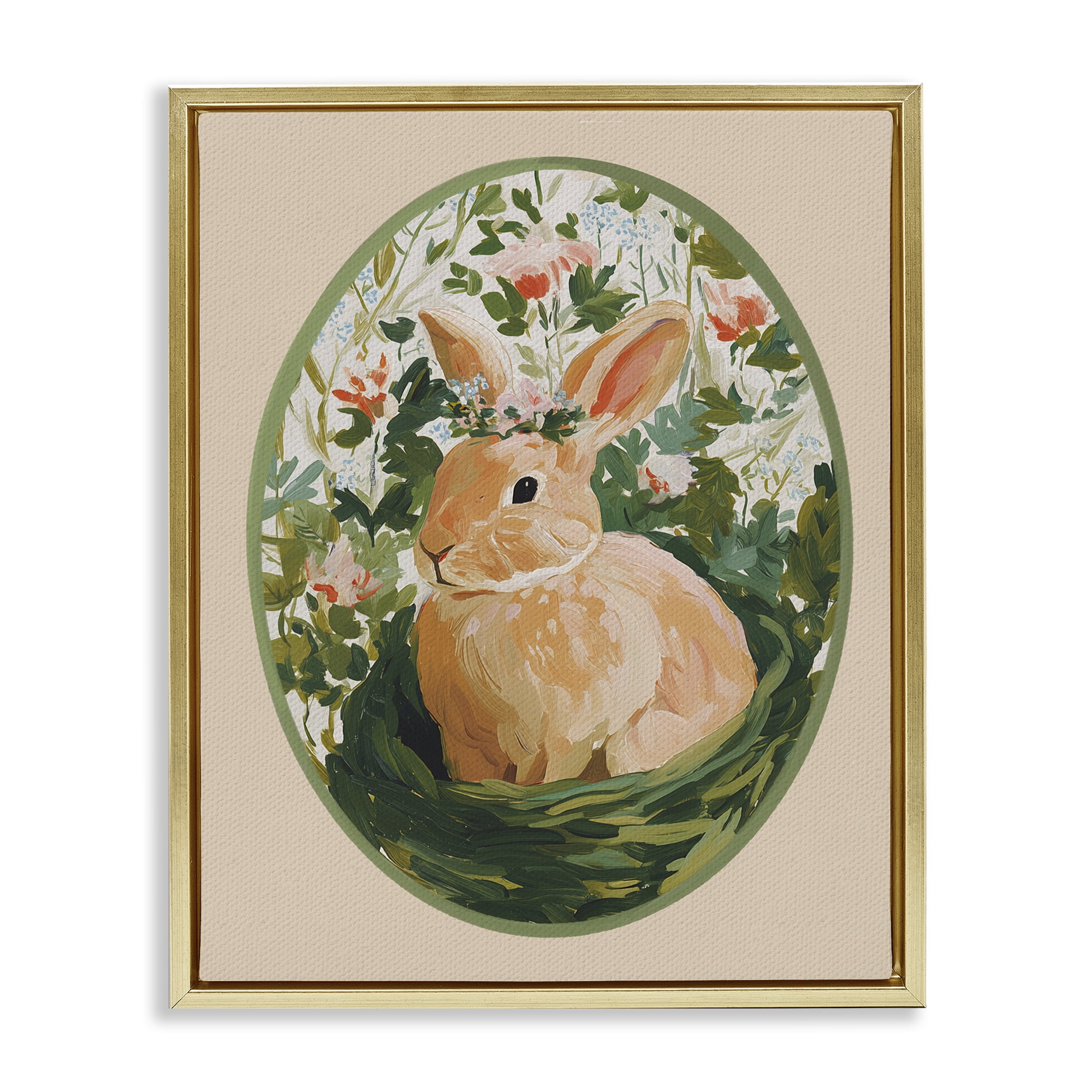 Stupell Industries Bloom Nest Bunny Gold Framed Floater Canvas Wall Art, design by Yen