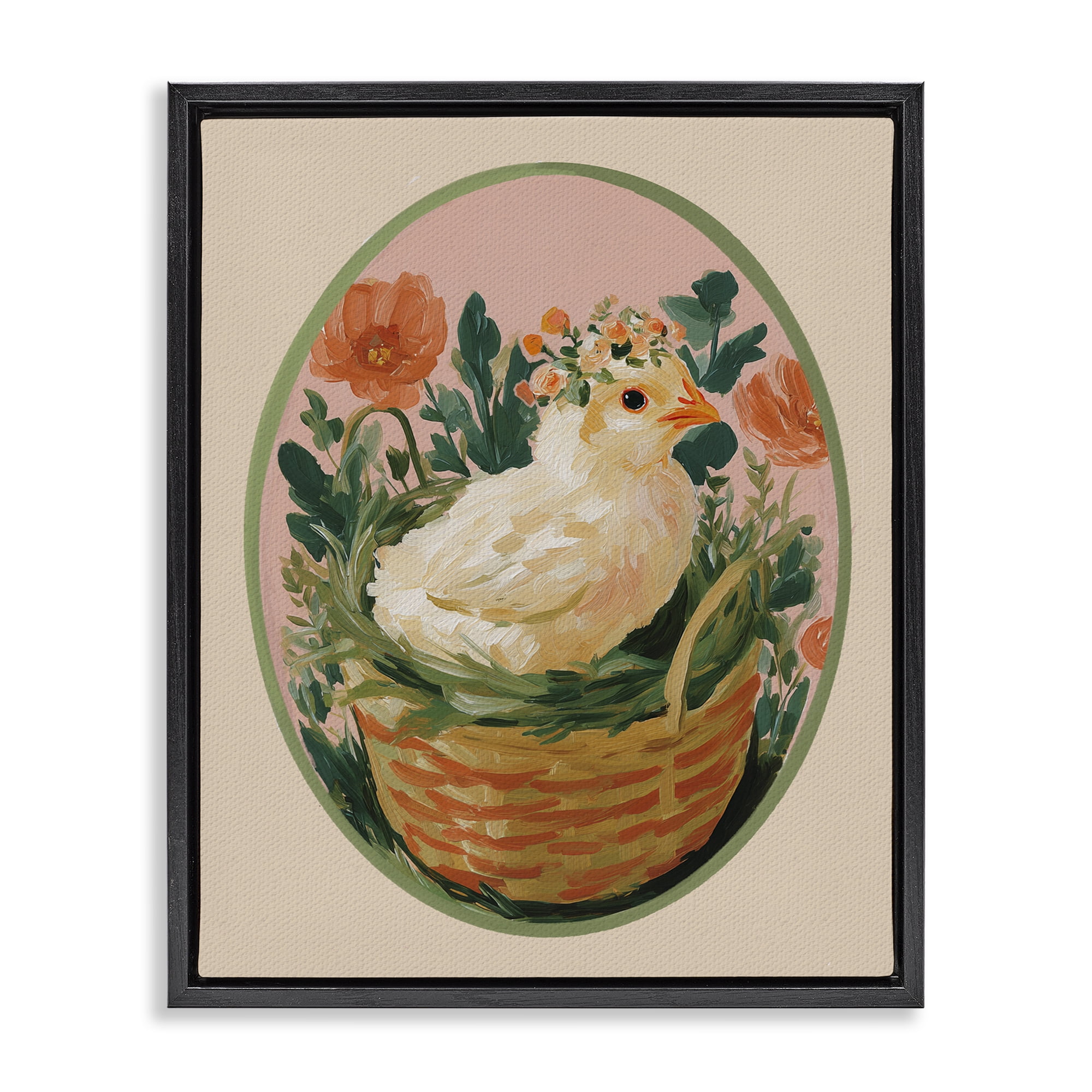 Stupell Industries Bloom Nest Chick Black Framed Floater Canvas Wall Art, design by Yen