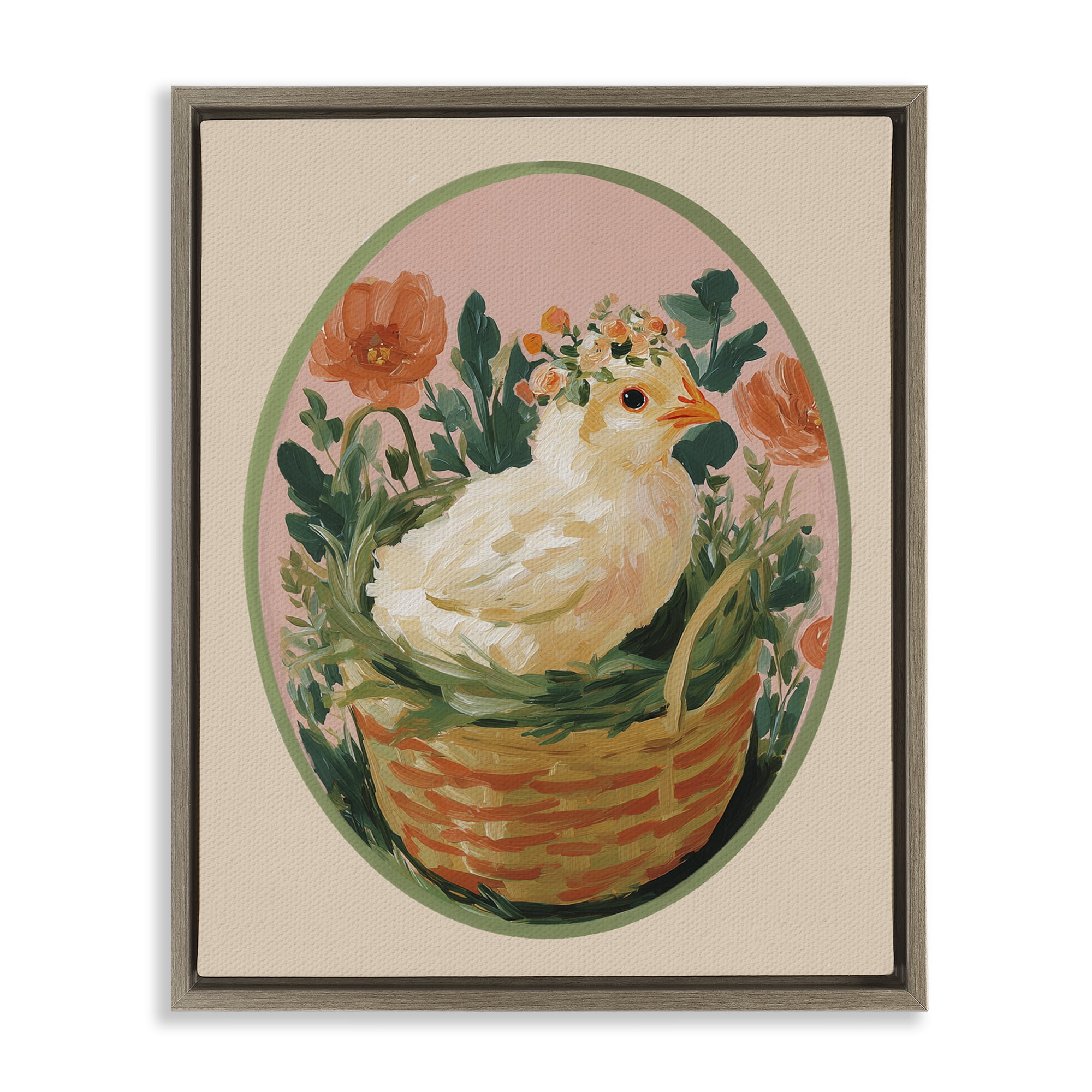 Stupell Industries Bloom Nest Chick Brown Framed Floater Canvas Wall Art, design by Yen