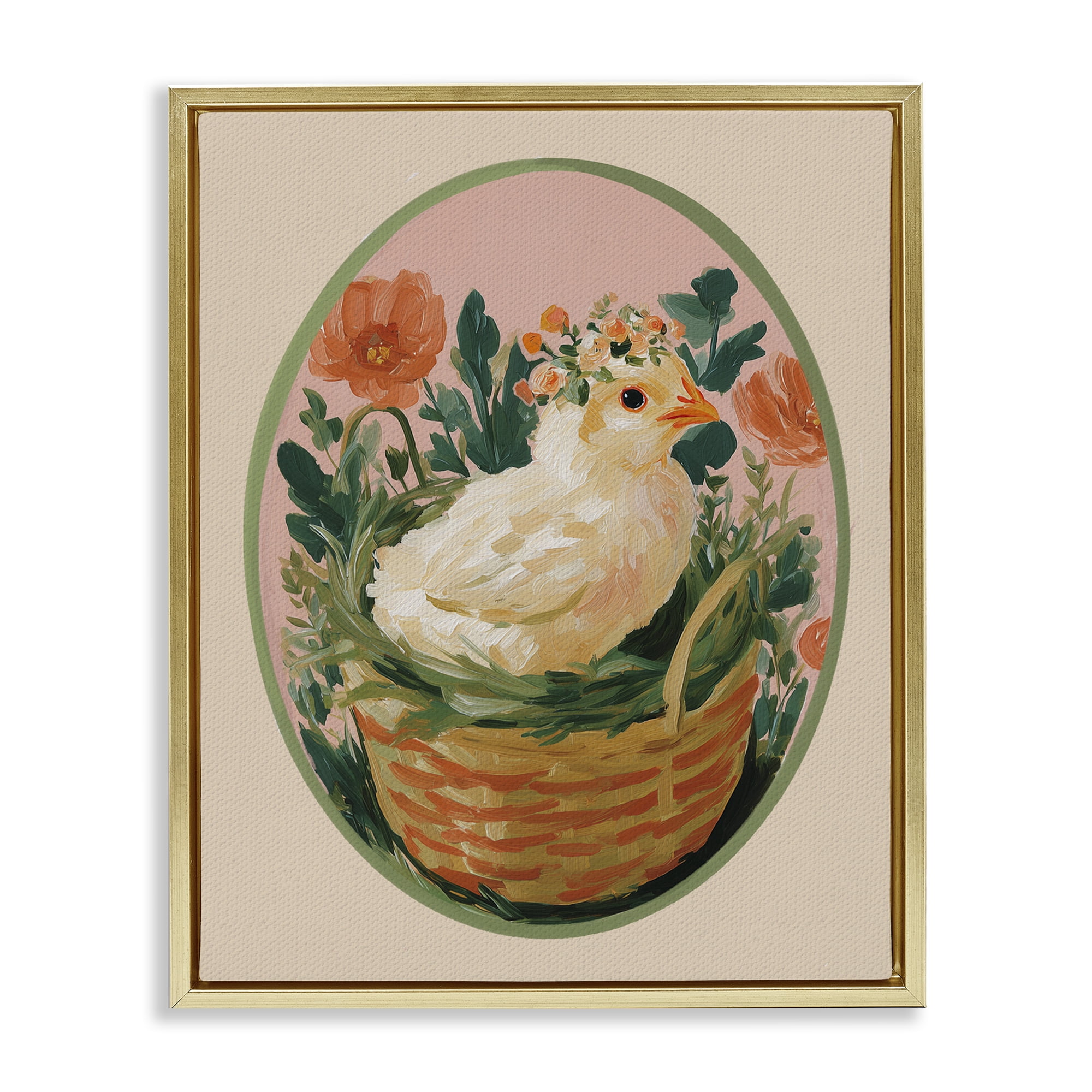 Stupell Industries Bloom Nest Chick Gold Framed Floater Canvas Wall Art, design by Yen