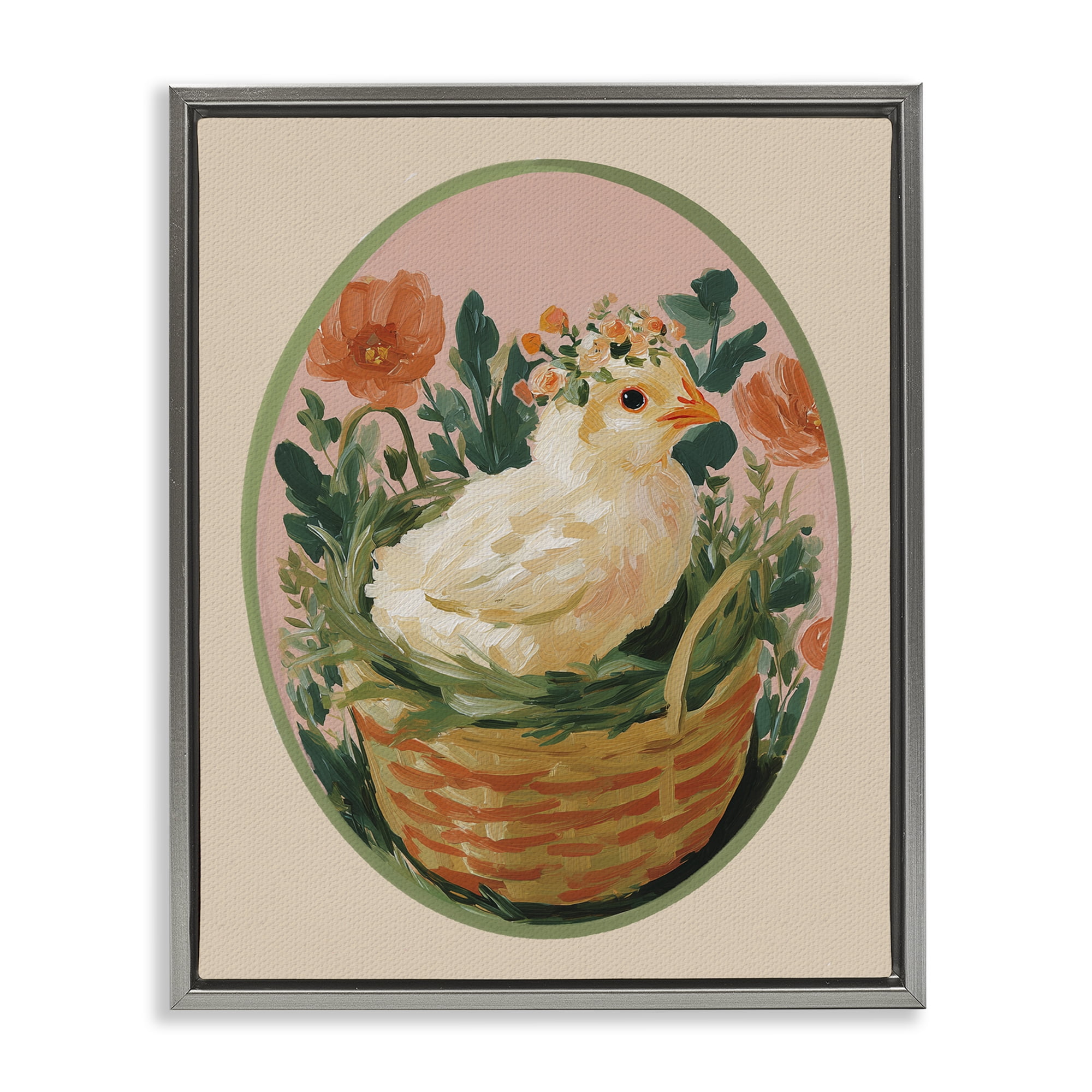 Stupell Industries Bloom Nest Chick Gray Framed Floater Canvas Wall Art, design by Yen