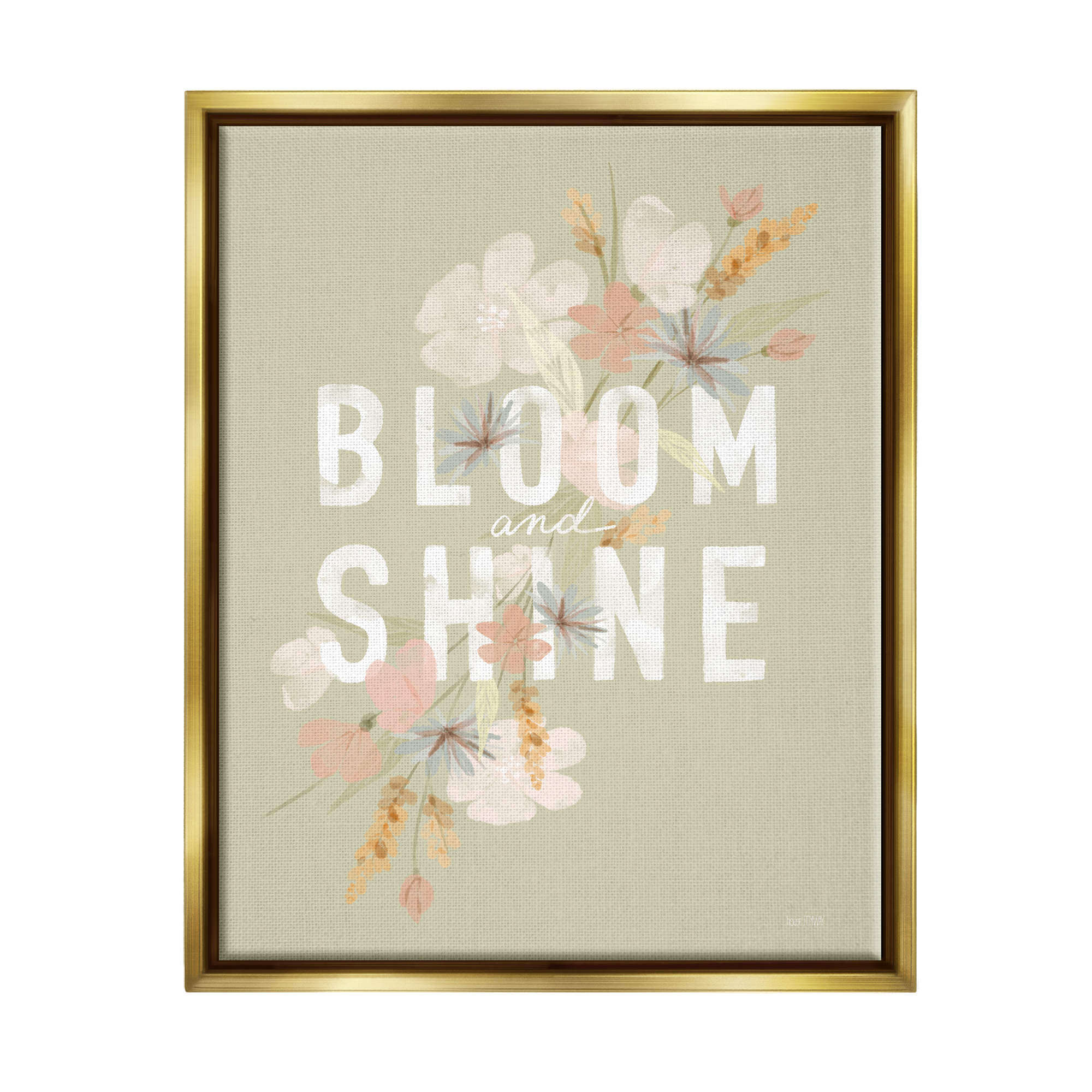 Stupell Industries Bloom & Shine Floral Herbs Botanical & Floral Painting Gold Floater Framed Art Print Wall Art, 25 x 31