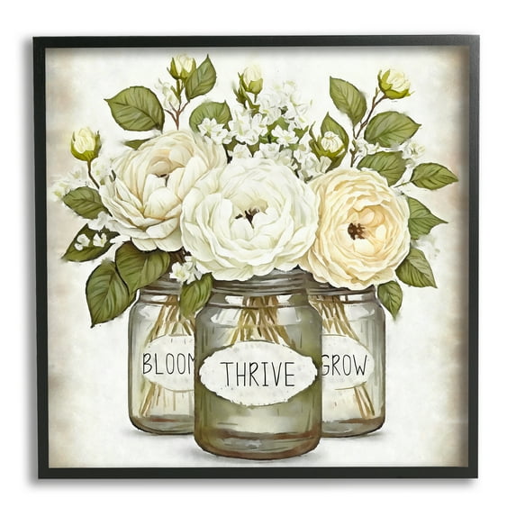 Stupell Industries Bloom Thrive Grow Country Flowers Botanical & Floral Painting Black Framed Art Print Wall Art