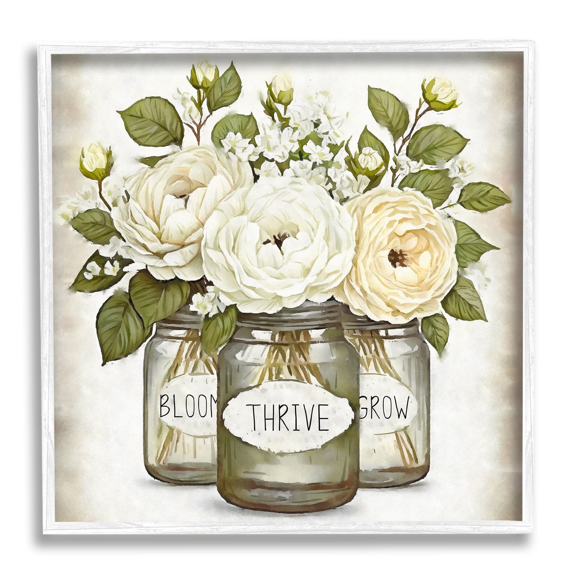 Stupell Industries Bloom Thrive Grow Country Flowers Botanical & Floral Painting White Framed Art Print Wall Art