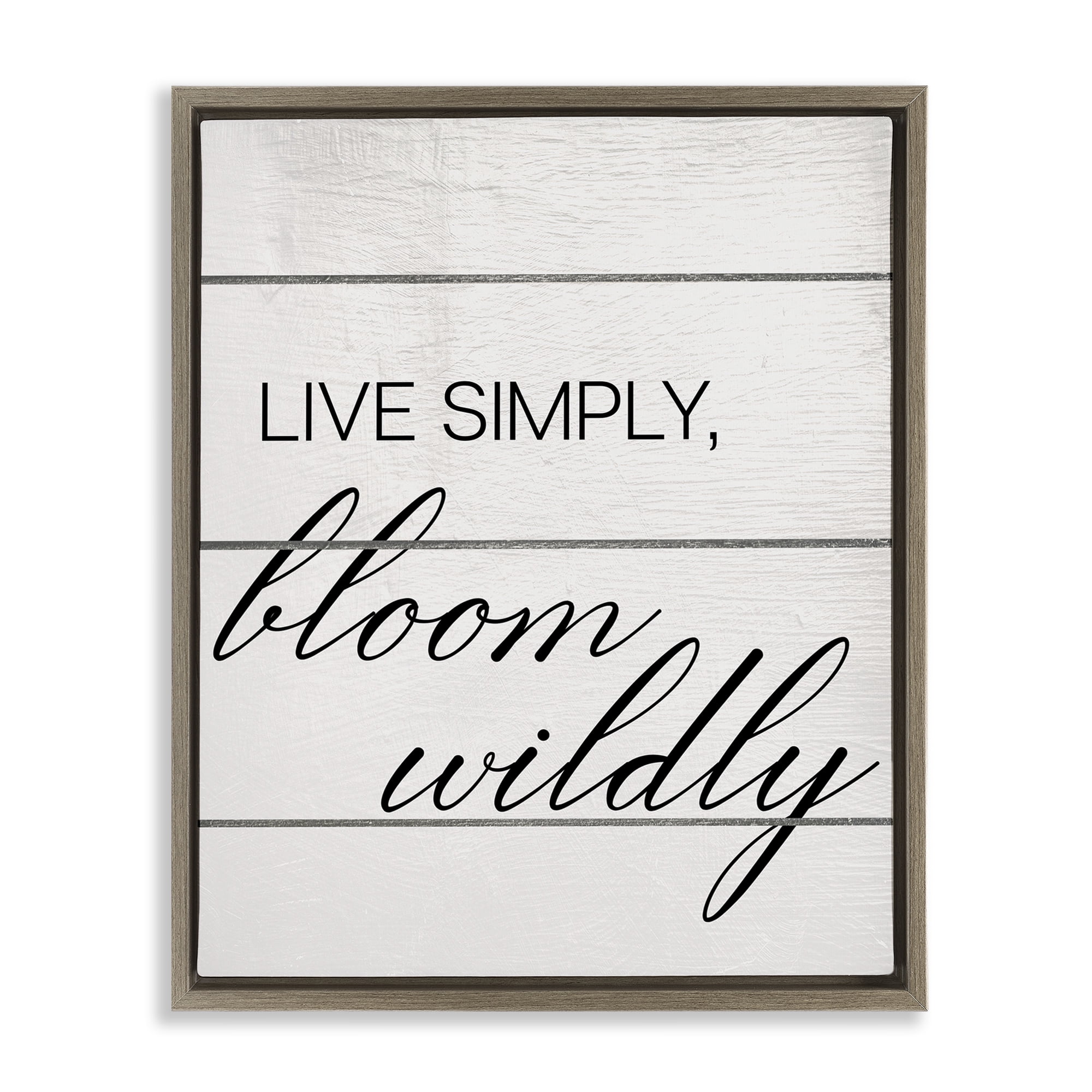 Stupell Industries Bloom Wildly Phrase Typography Painting Brown Floater Framed Canvas Art Print Wall Art, 25 x 31