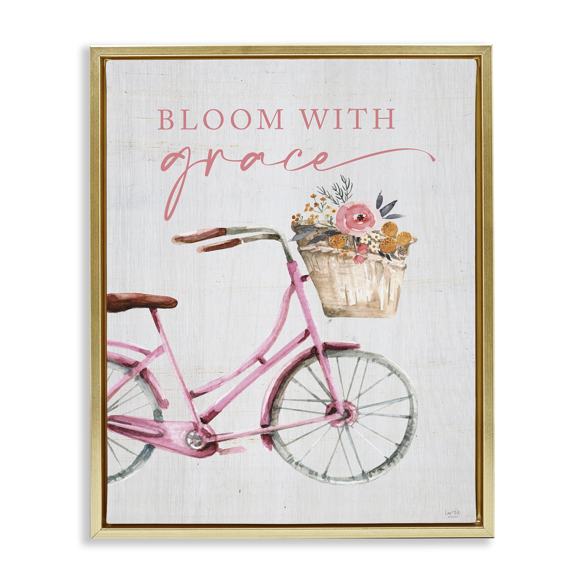 Stupell Industries Bloom With Grace Bicycle Gold Framed Floater Canvas Wall Art, design by Lux + Me Designs