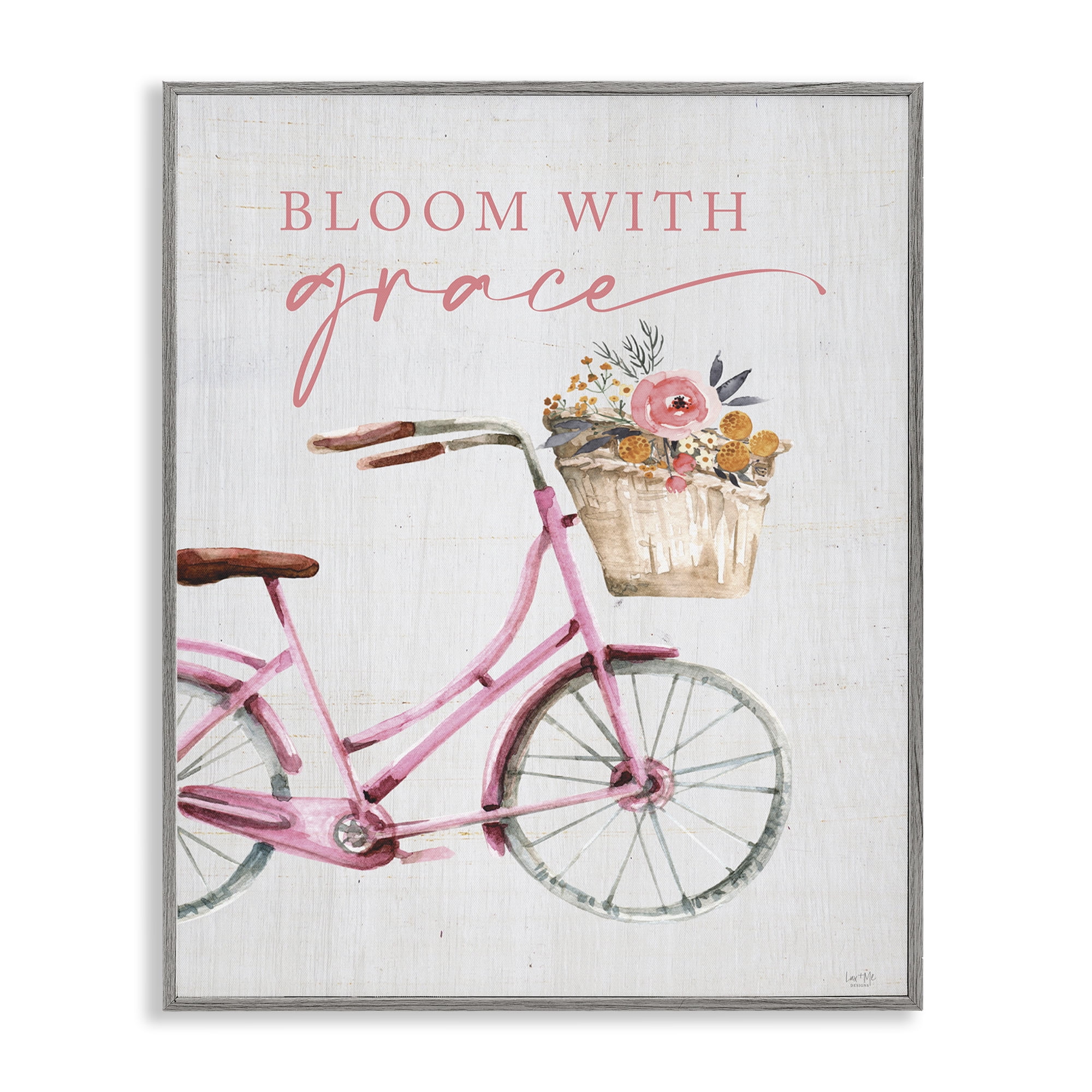 Stupell Industries Bloom With Grace Bicycle Gray Framed Giclee Art, design by Lux + Me Designs