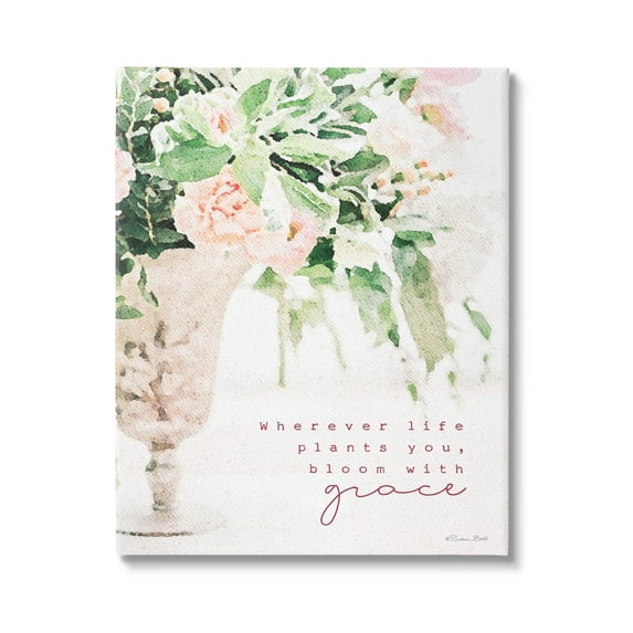 Stupell Industries Bloom With Grace Floral Phrase Graphic Art Gallery Wrapped Canvas Print Wall Art, Design by Susan Ball