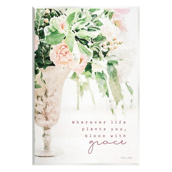Stupell Industries Bloom With Grace Floral Phrase Graphic Art Unframed Art Print Wall Art, Design by Susan Ball