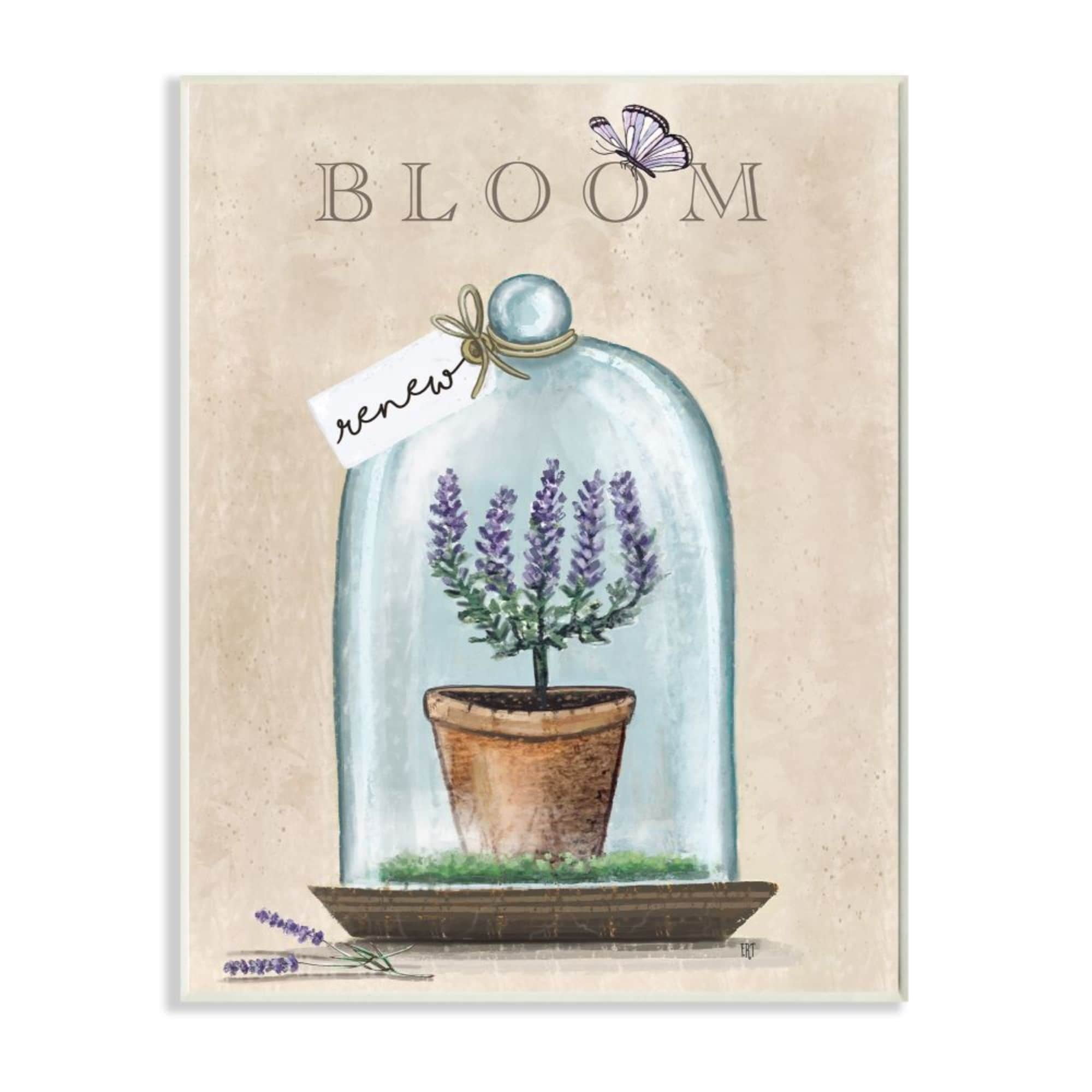 Stupell Industries Bloom and Renew Text Purple Lavender Cloche Design by Elizabeth Tyndall
