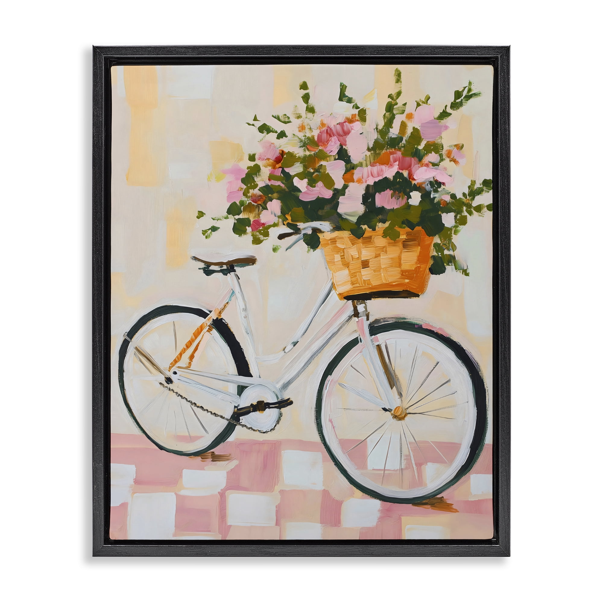 Stupell Industries Blooming Bicycle Basket Black Framed Floater Canvas Wall Art, design by The Prints Vibe