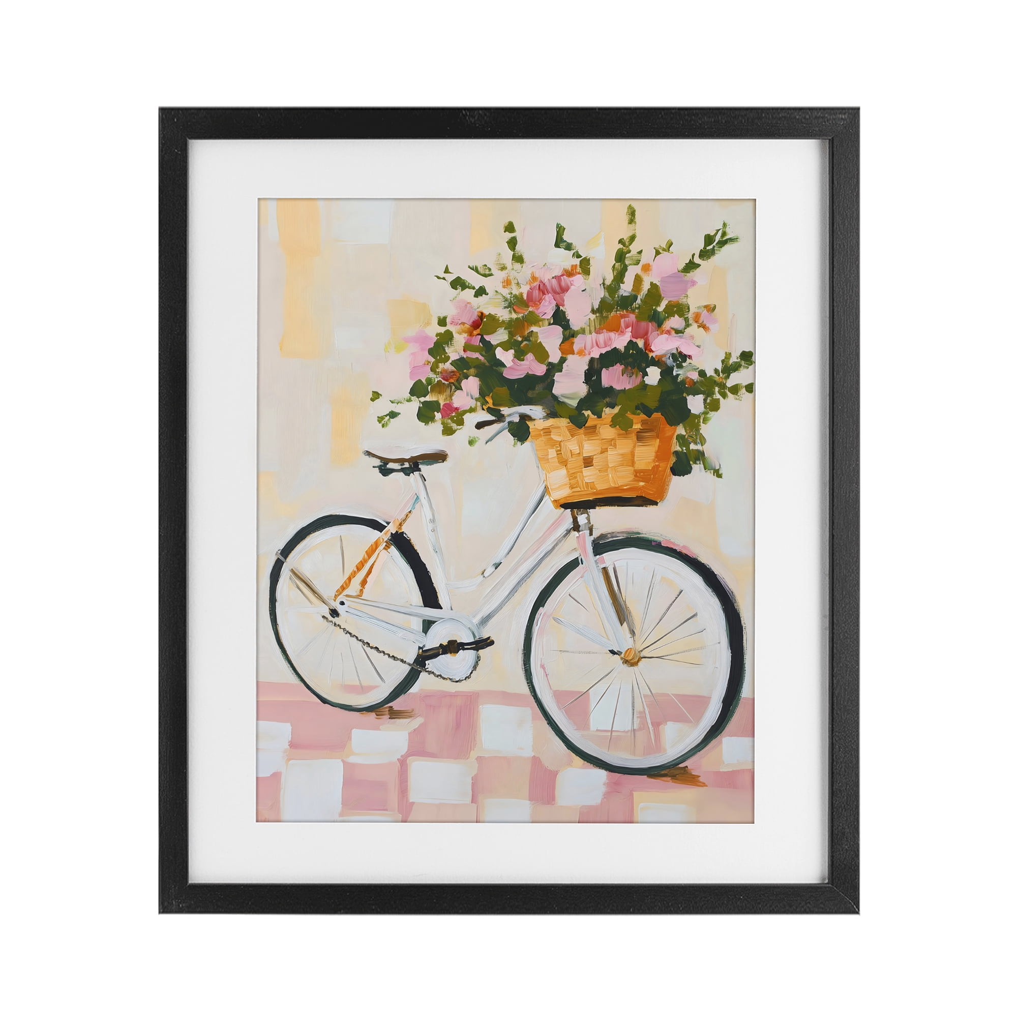 Stupell Industries Blooming Bicycle Basket Black Framed Print Under Glass, design by The Prints Vibe