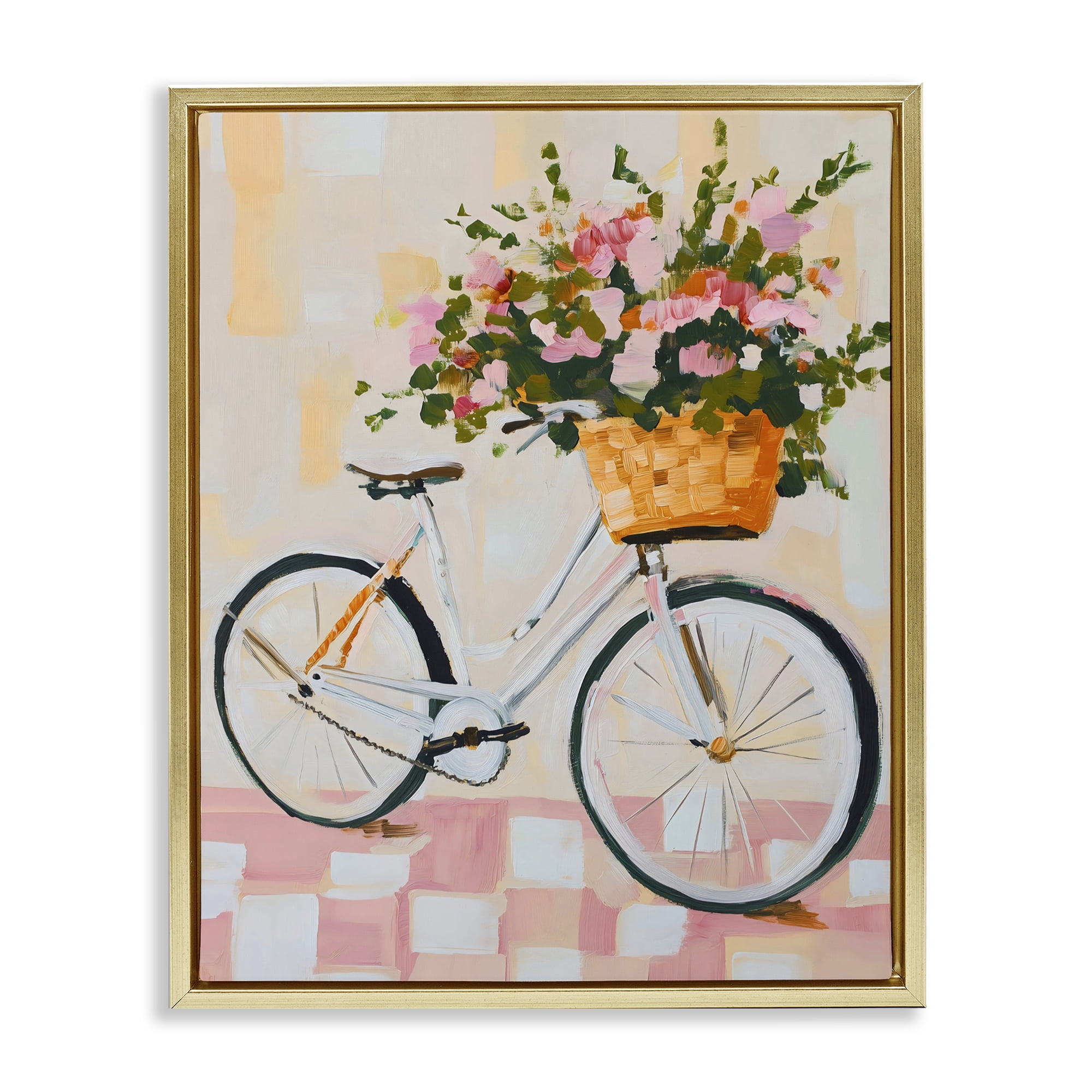 Stupell Industries Blooming Bicycle Basket Gold Framed Floater Canvas Wall Art, design by The Prints Vibe