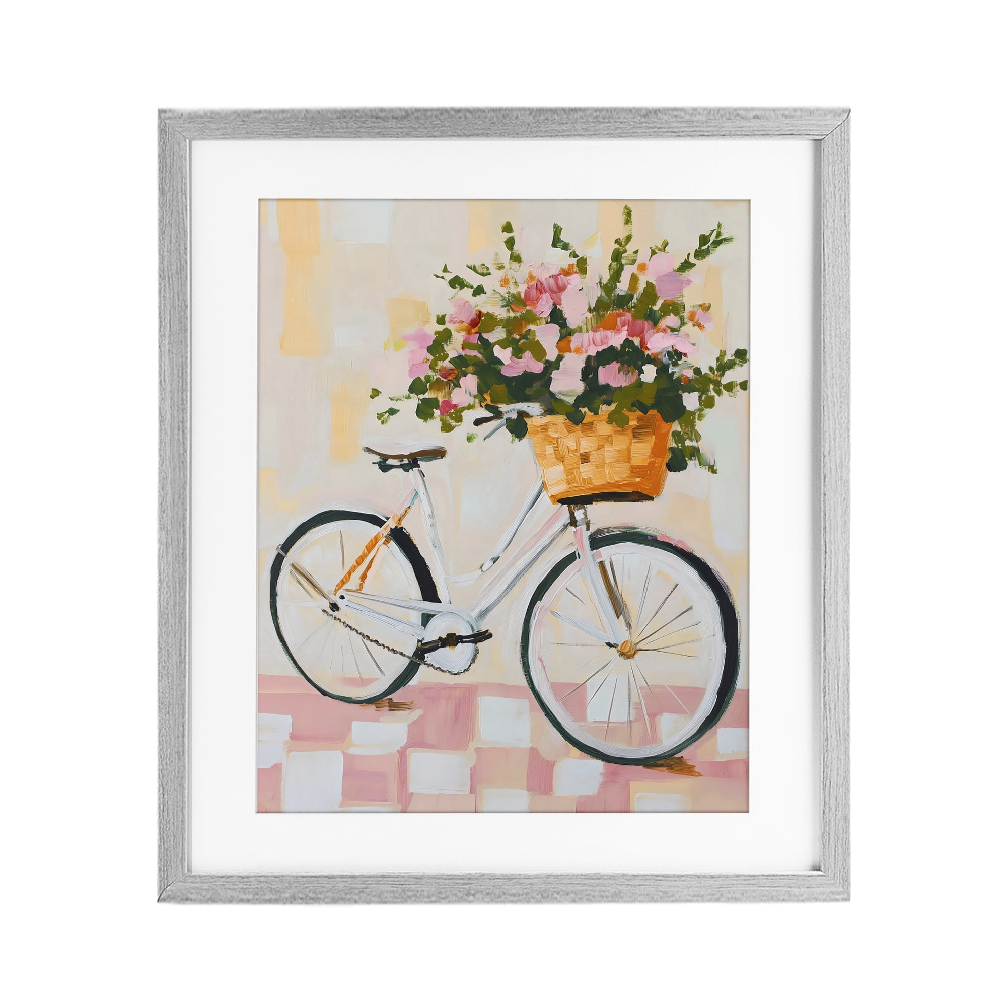 Stupell Industries Blooming Bicycle Basket Gray Framed Print Under Glass, design by The Prints Vibe