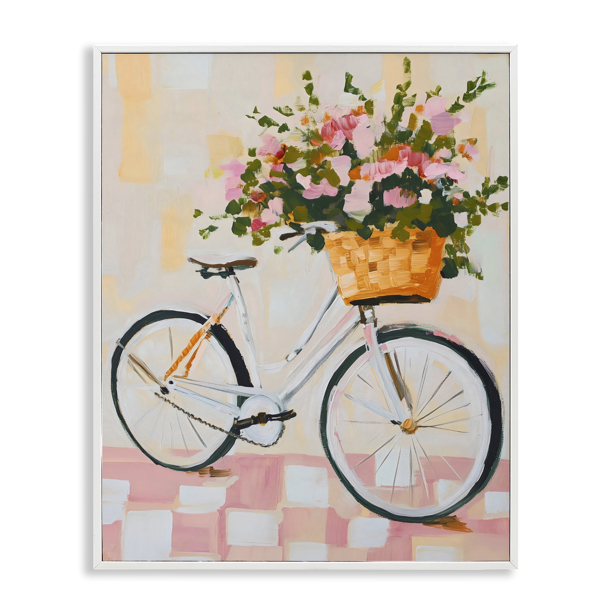 Stupell Industries Blooming Bicycle Basket White Framed Giclee Art, design by The Prints Vibe