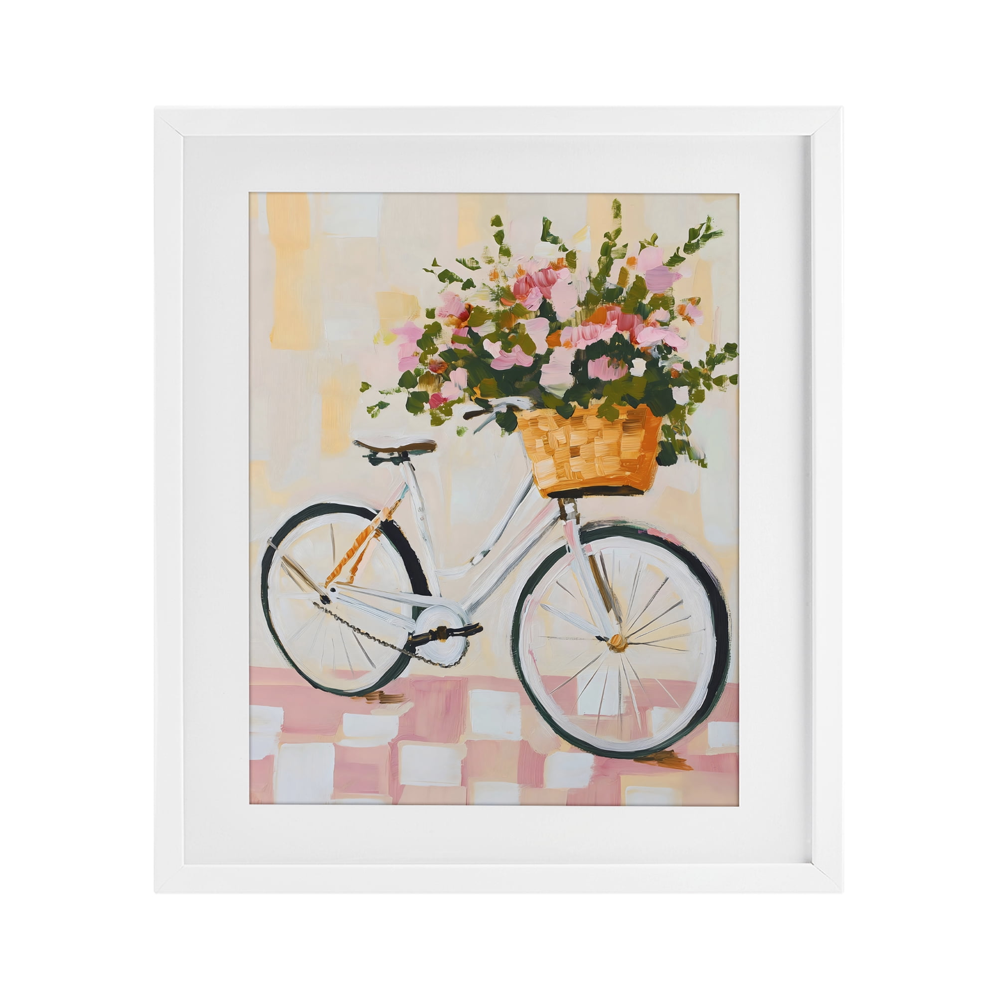 Stupell Industries Blooming Bicycle Basket White Framed Print Under Glass, design by The Prints Vibe