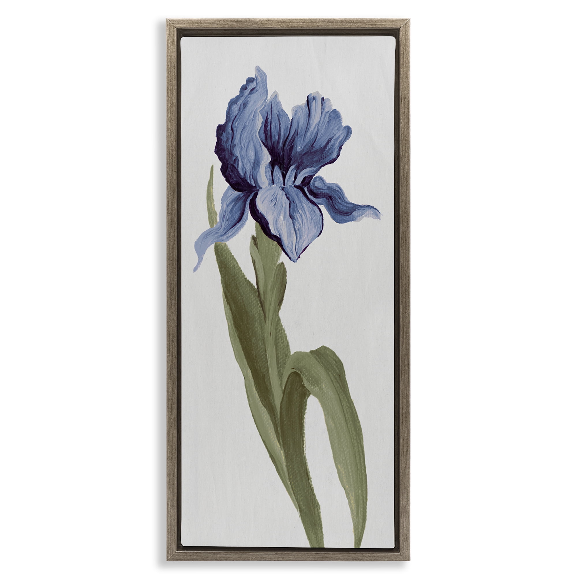 Stupell Industries Blooming Blue Iris Botanical & Floral Painting Brown Floater Framed Art Print Wall Art, 15 x 31