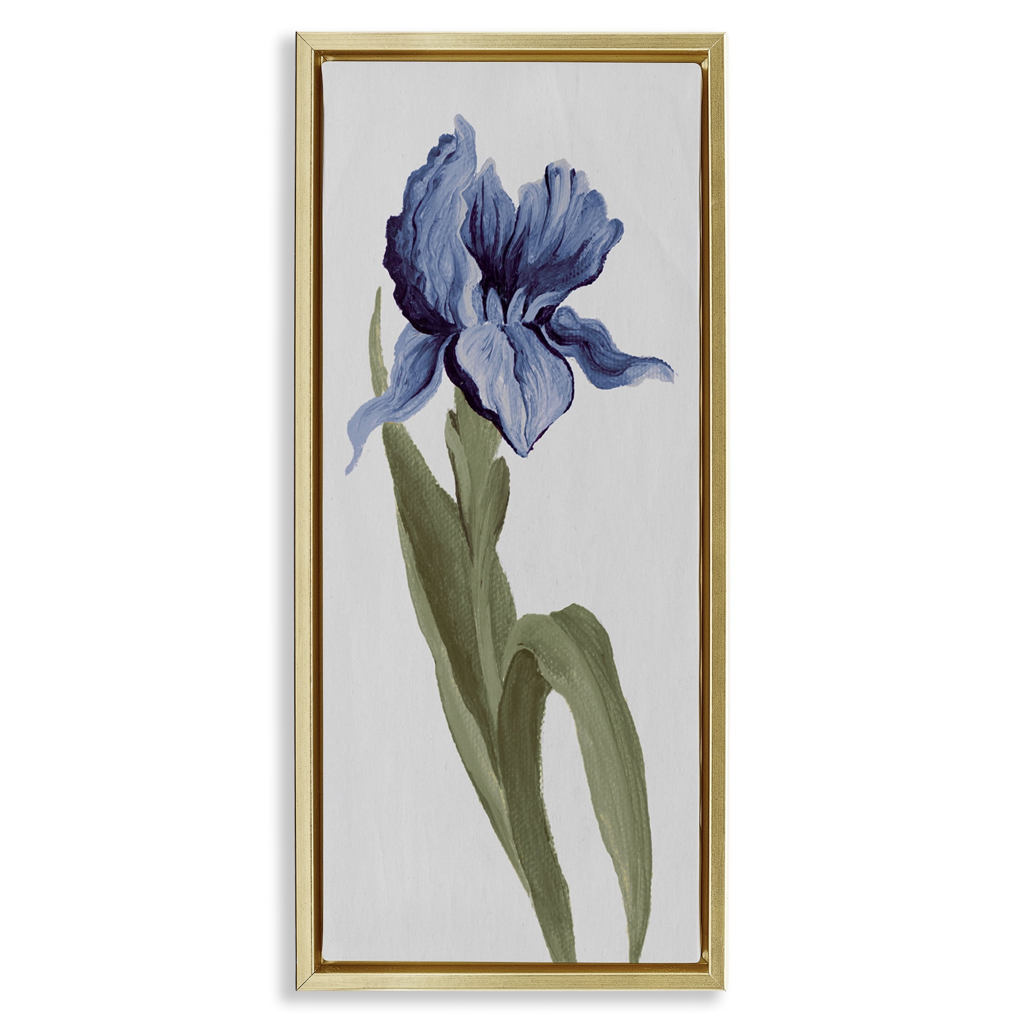 Stupell Industries Blooming Blue Iris Botanical & Floral Painting Gold Floater Framed Art Print Wall Art, 15 x 31
