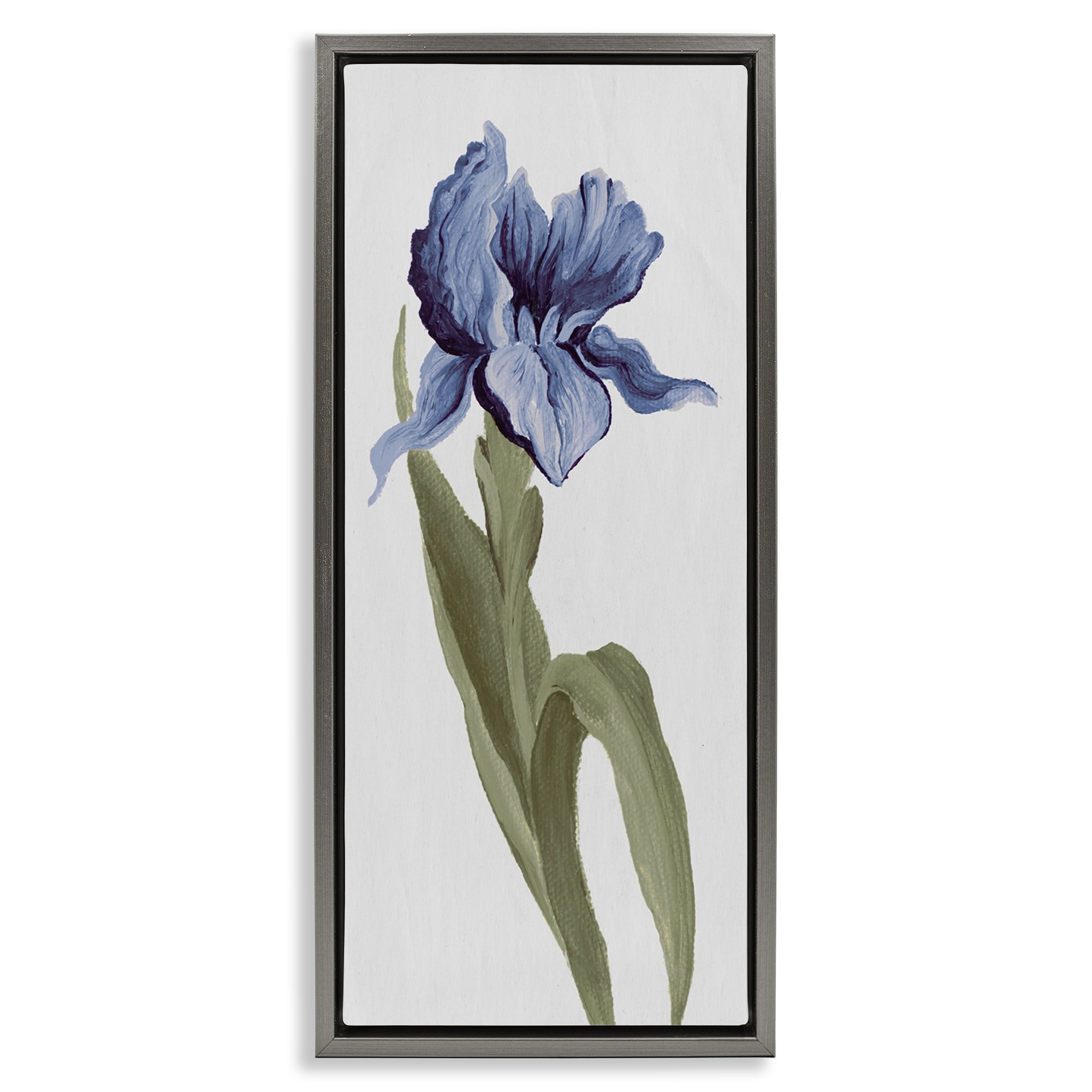 Stupell Industries Blooming Blue Iris Botanical & Floral Painting Gray Floater Framed Art Print Wall Art, 11 x 25