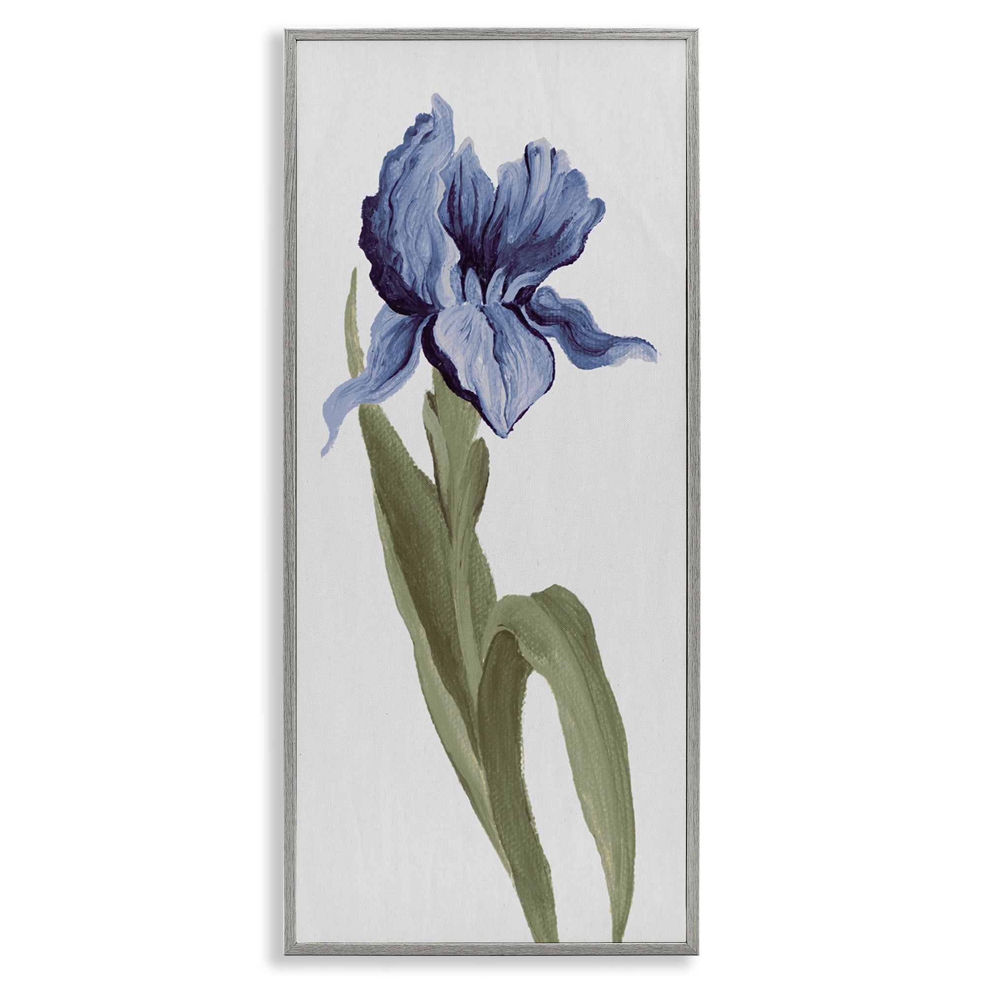 Stupell Industries Blooming Blue Iris Botanical & Floral Painting Gray Framed Art Print Wall Art, 13 x 30