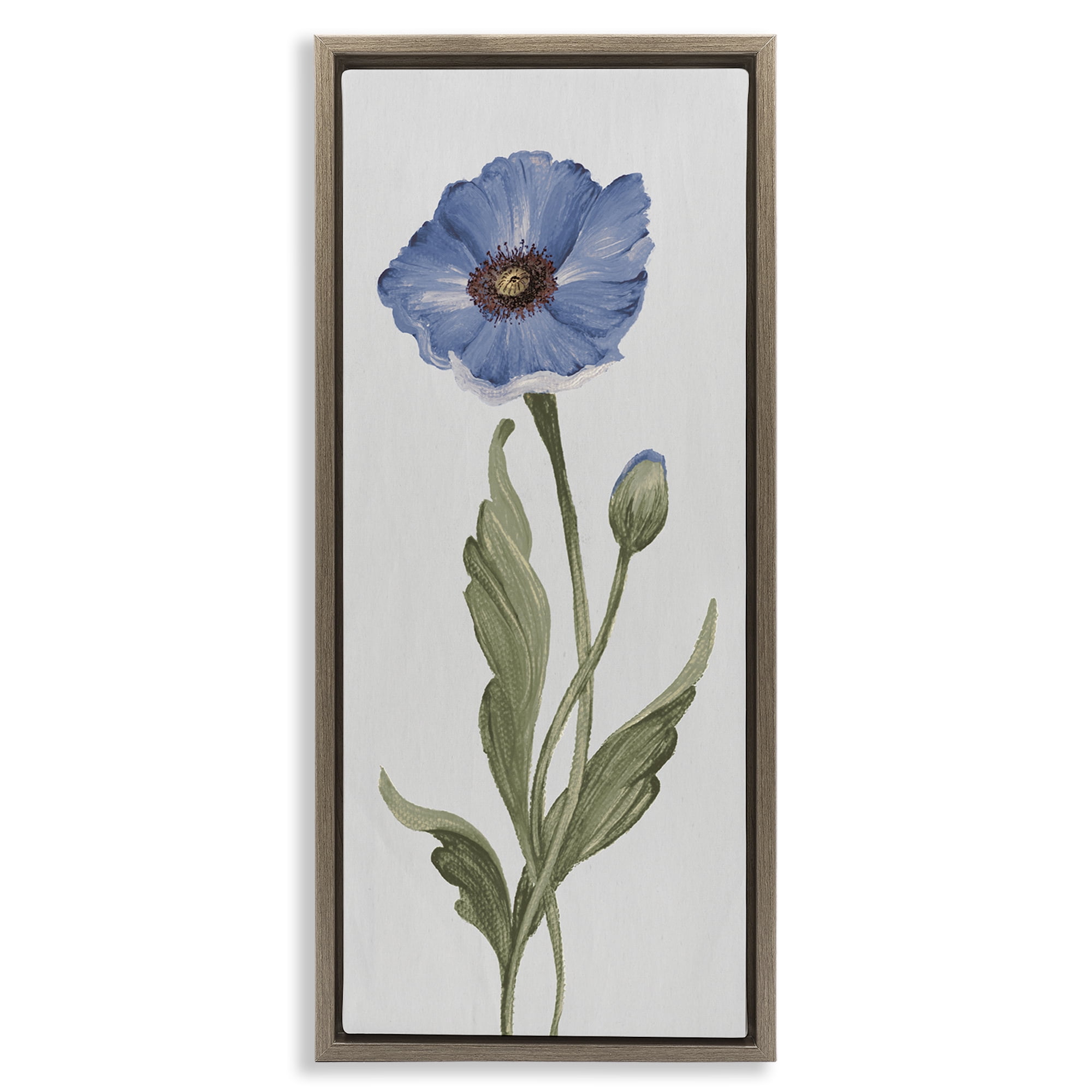 Stupell Industries Blooming Blue Poppy Botanical & Floral Painting Brown Floater Framed Art Print Wall Art, 15 x 31