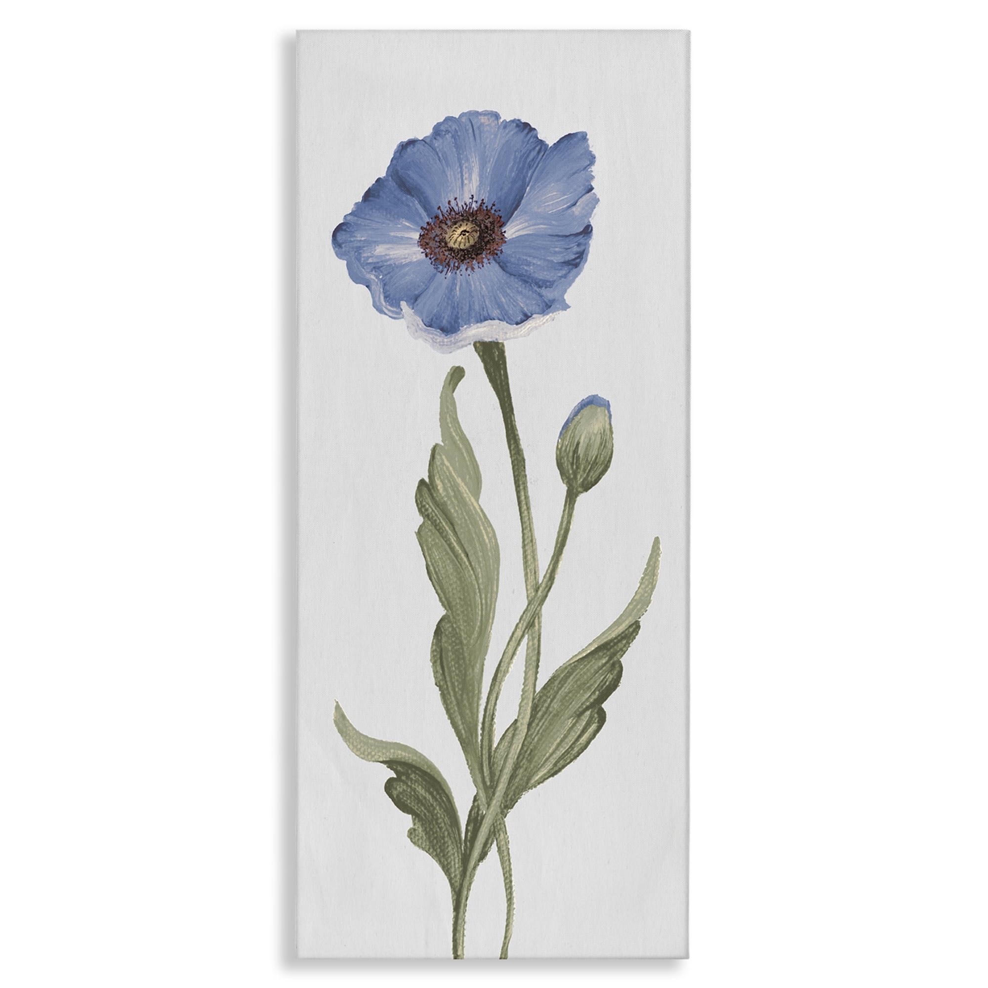 Stupell Industries Blooming Blue Poppy Botanical & Floral Painting Gallery Wrapped Canvas Art Print Wall Art, 10 x 24
