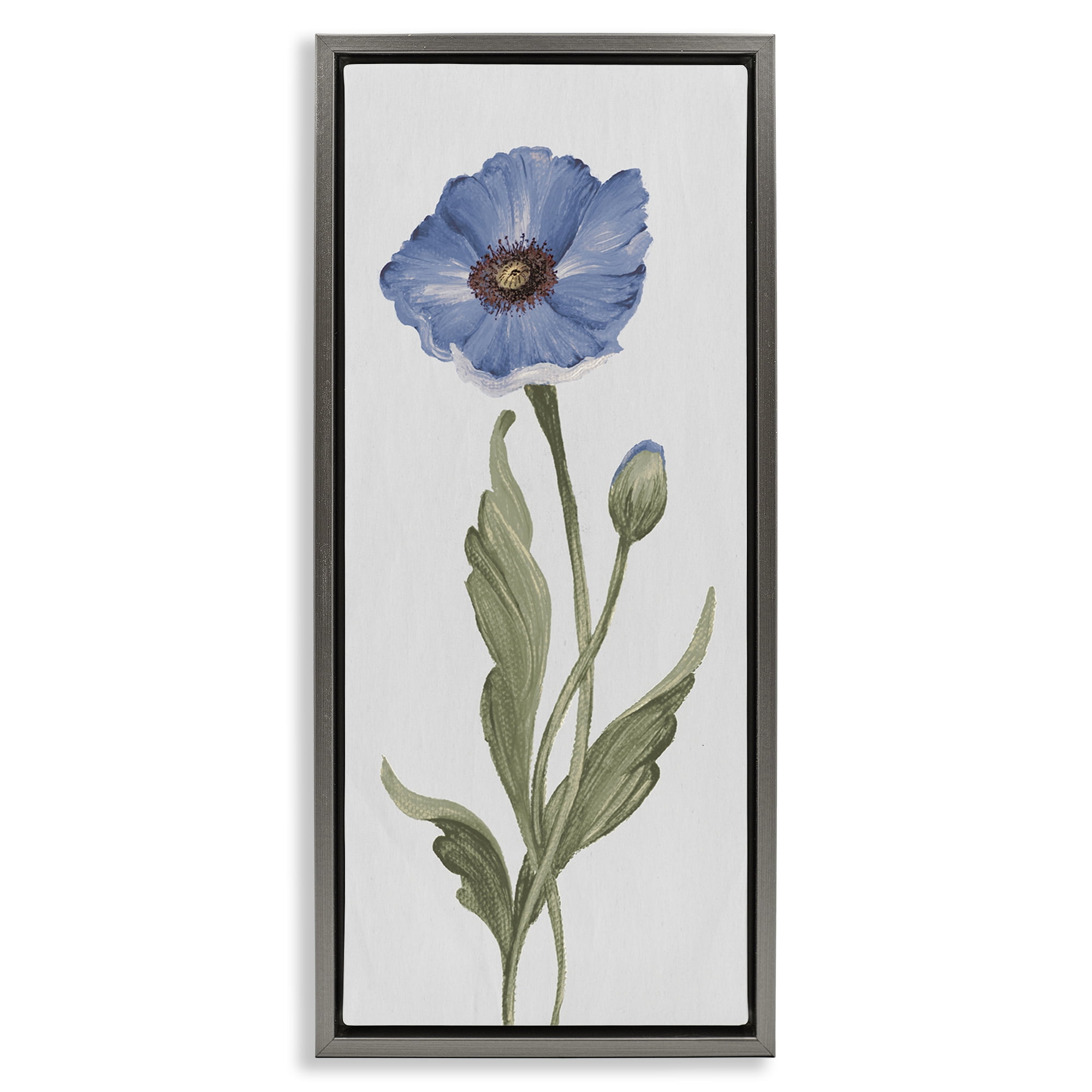 Stupell Industries Blooming Blue Poppy Botanical & Floral Painting Gray Floater Framed Art Print Wall Art, 15 x 31