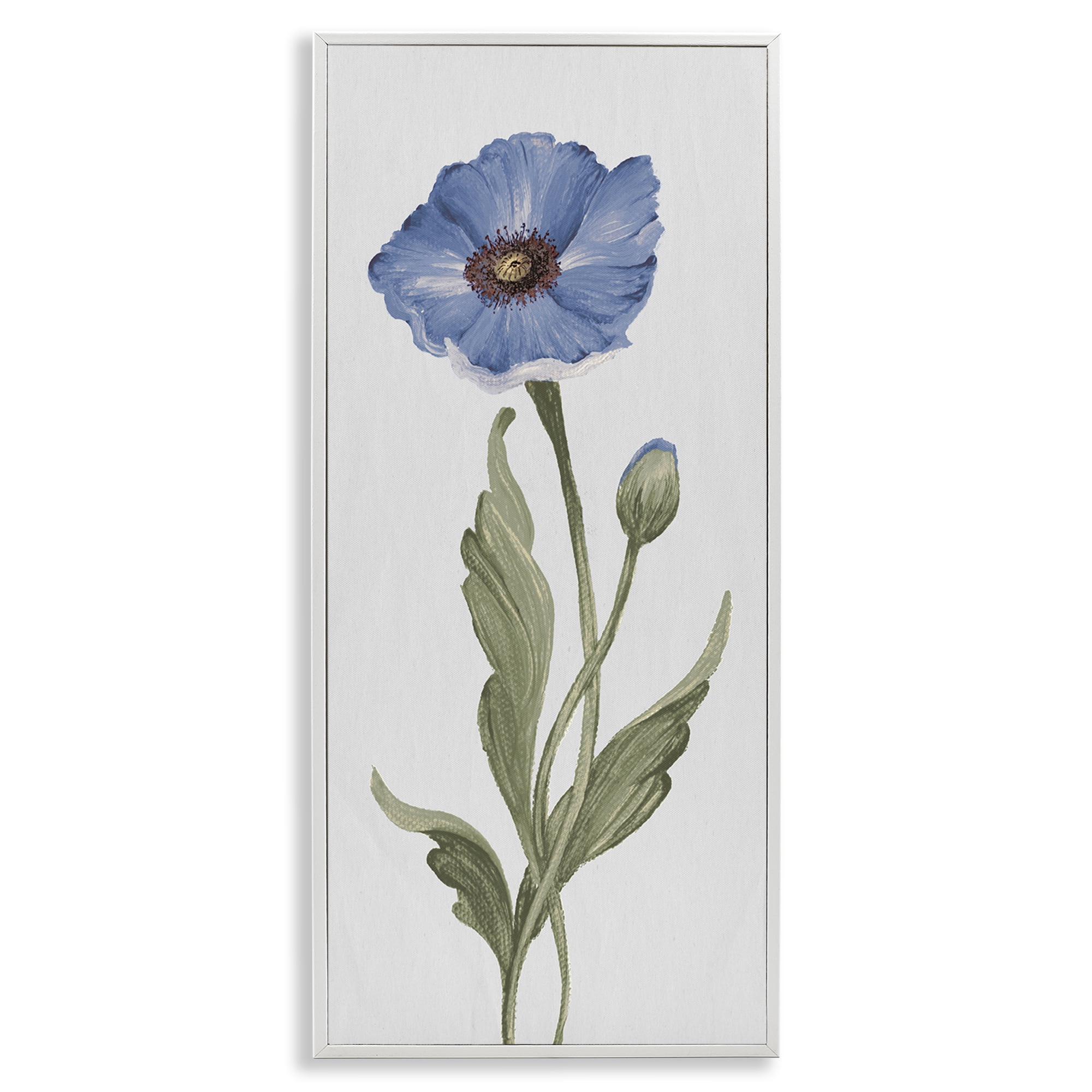 Stupell Industries Blooming Blue Poppy Botanical & Floral Painting White Framed Art Print Wall Art, 10 x 24