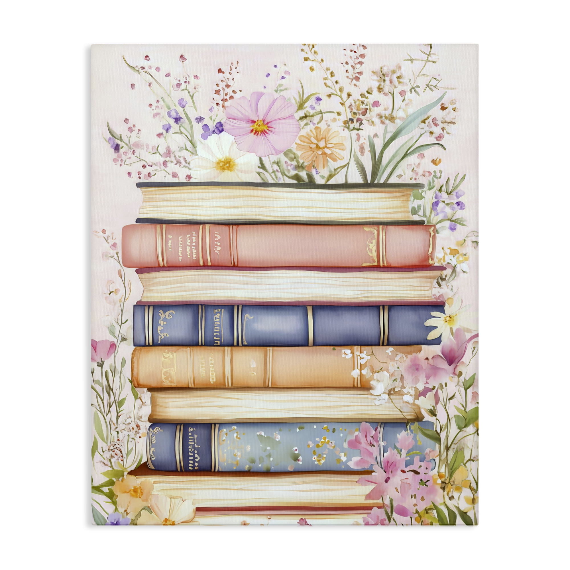 Stupell Industries Blooming Bookstack in Pastels Canvas Wall Art, design by LSR Design Studio