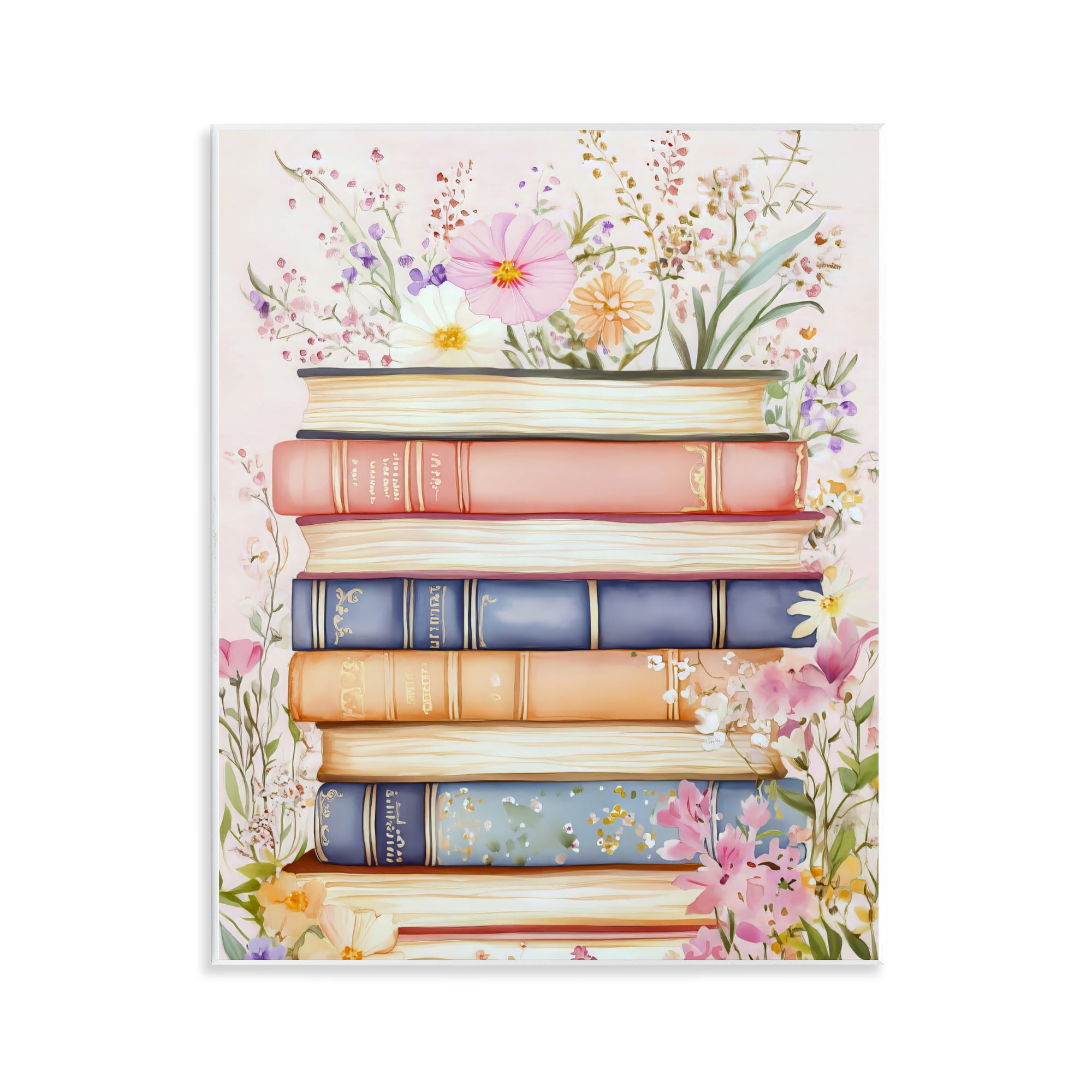 Stupell Industries Blooming Bookstack in Pastels Wall Plaque Art, design by LSR Design Studio