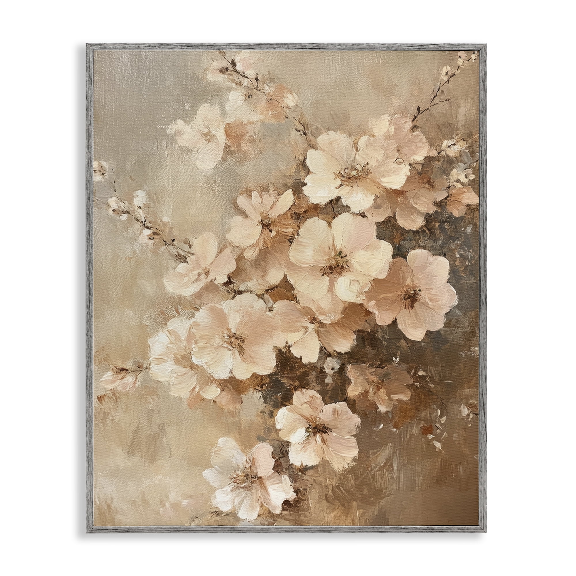 Stupell Industries Blooming Cherry Blossoms Plants & Flowers Painting Gray Framed Art Print Wall Art, 16 x 20