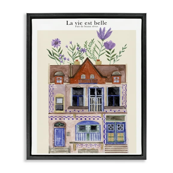 Stupell Industries Blooming City Building Buildings & Architecture Painting Black Floater Framed Canvas Art Print Wall Art, 17 x 21