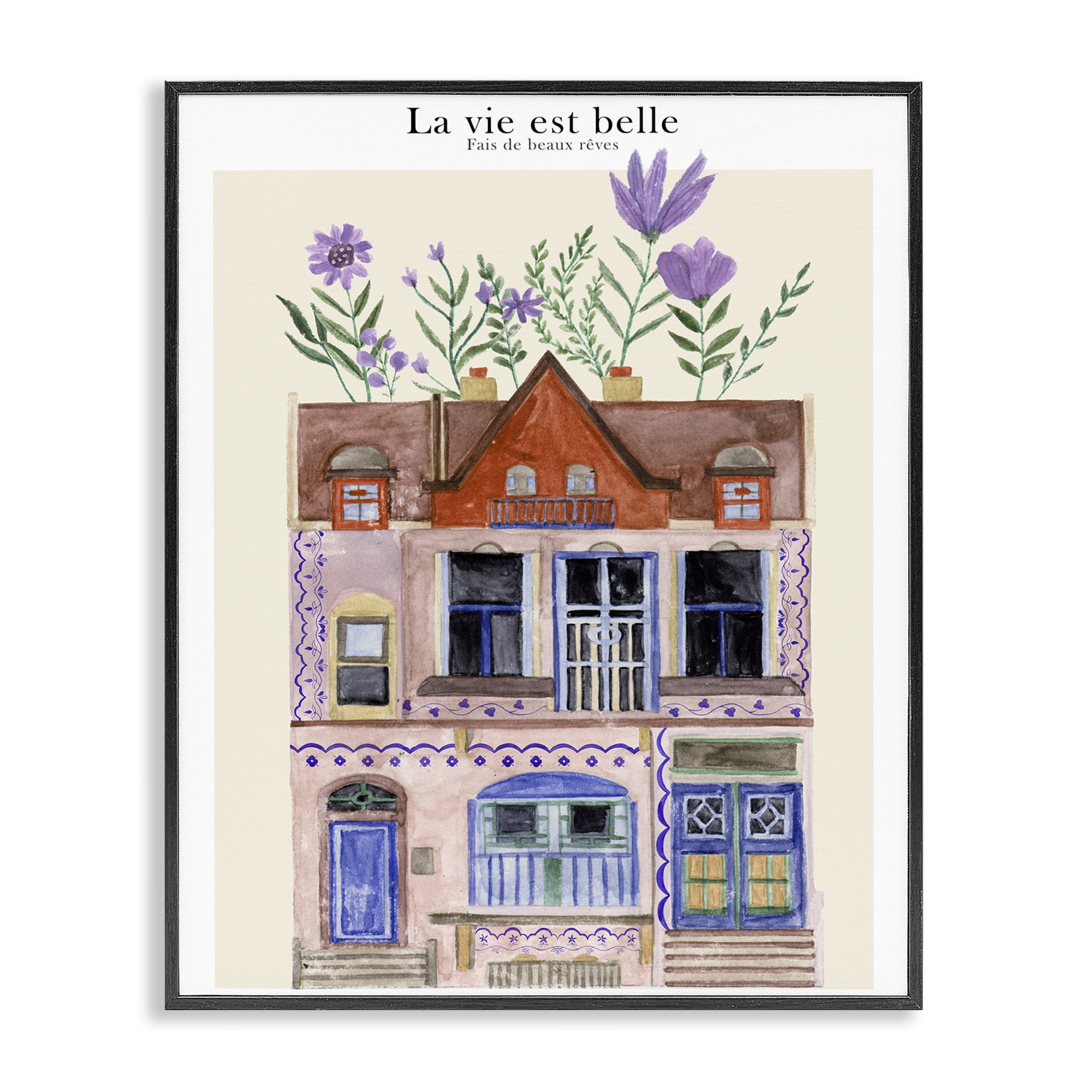Stupell Industries Blooming City Building Buildings & Architecture Painting Black Framed Art Print Wall Art, 16 x 20
