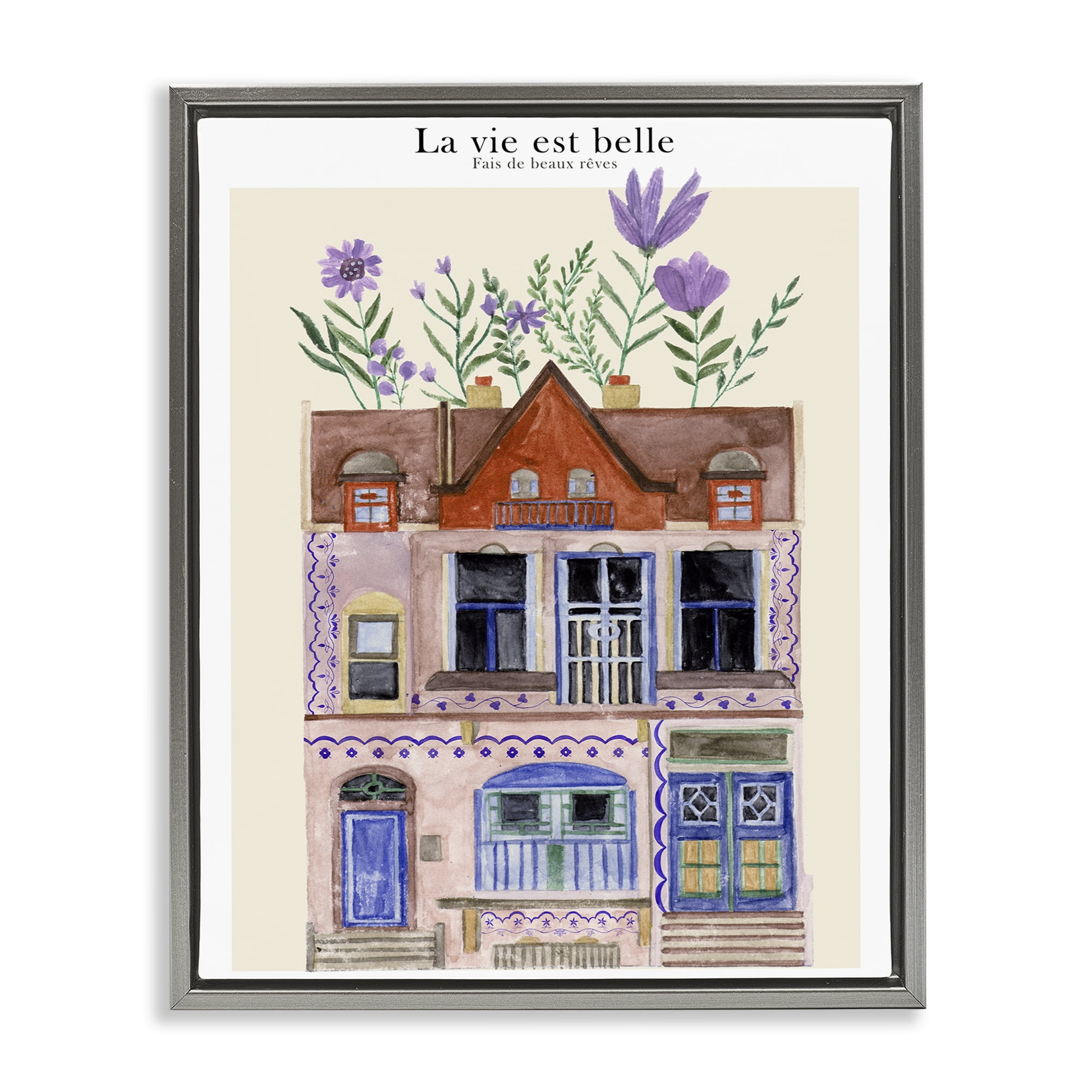 Stupell Industries Blooming City Building Buildings & Architecture Painting Gray Floater Framed Canvas Art Print Wall Art, 17 x 21