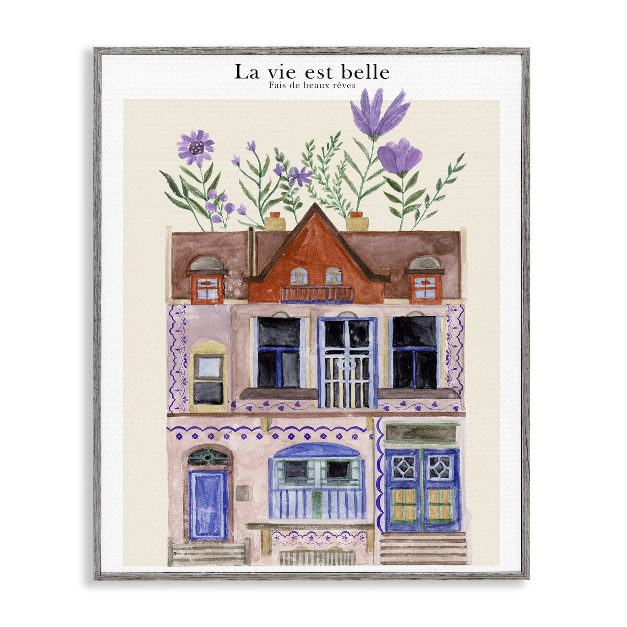 Stupell Industries Blooming City Building Buildings & Architecture Painting Gray Framed Art Print Wall Art, 16 x 20
