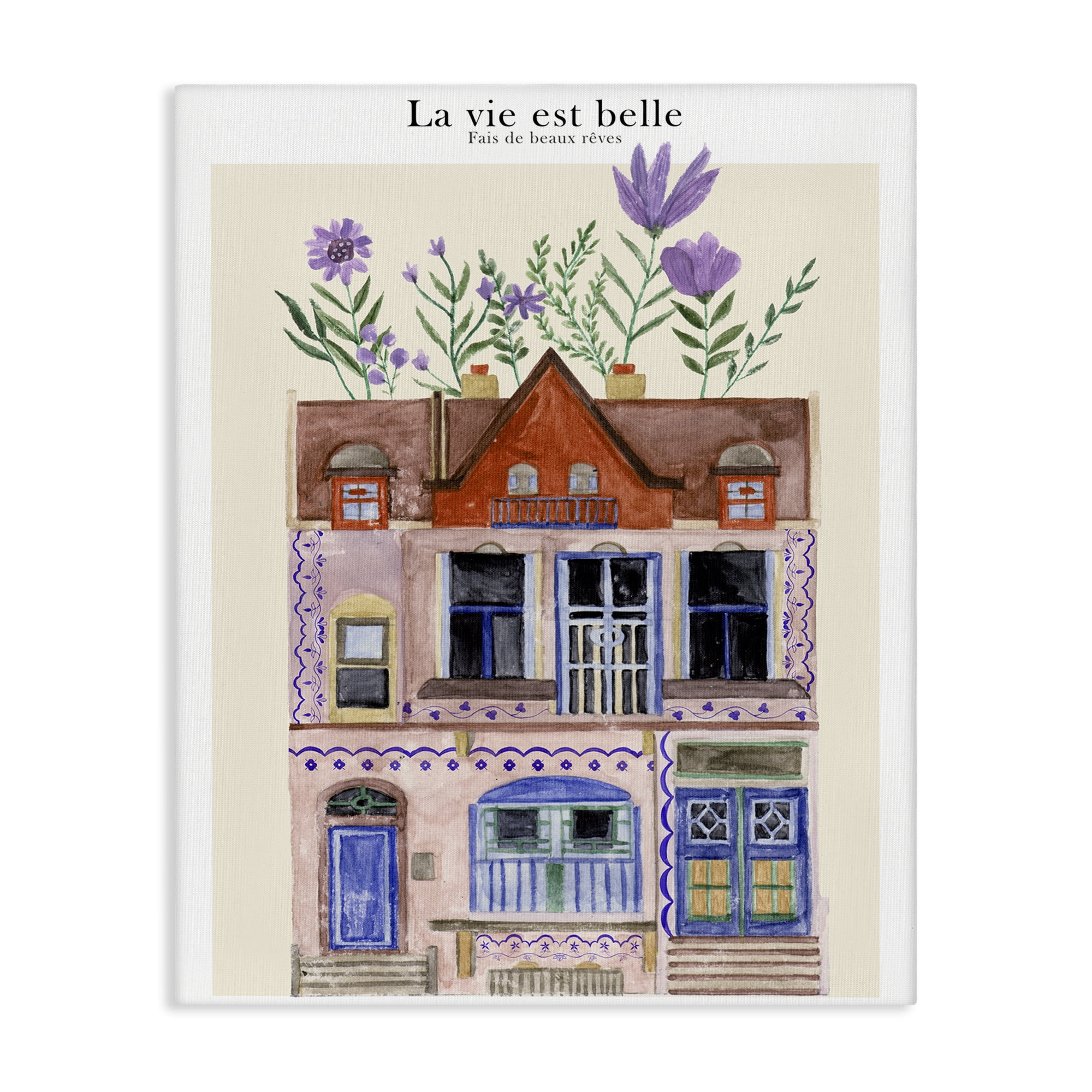 Stupell Industries Blooming City Building Buildings & Architecture Painting Wrapped Canvas Art Print Wall Art, 36 x 48