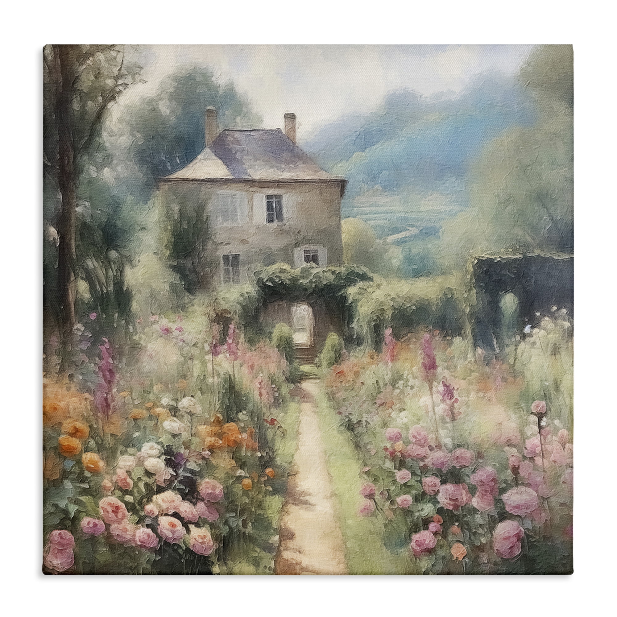 Stupell Industries Blooming Cottage Path Landscape Painting Gallery Wrapped Canvas Art Print Wall Art, 36 x 36