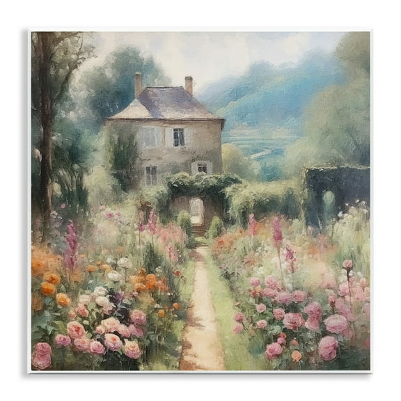 Stupell Industries Blooming Cottage Path Landscape Painting Unframed Art Print Wall Art, 12 x 12
