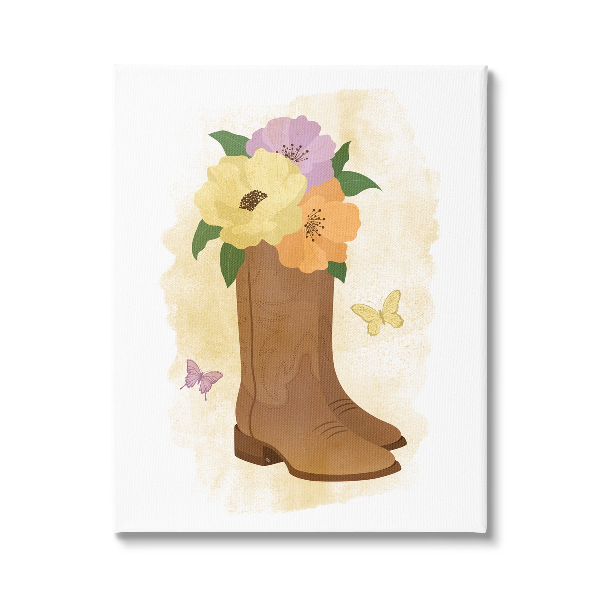 Stupell Industries Blooming Country Boots Botanical & Floral Painting Gallery Wrapped Canvas Art Print Wall Art, 30 x 40